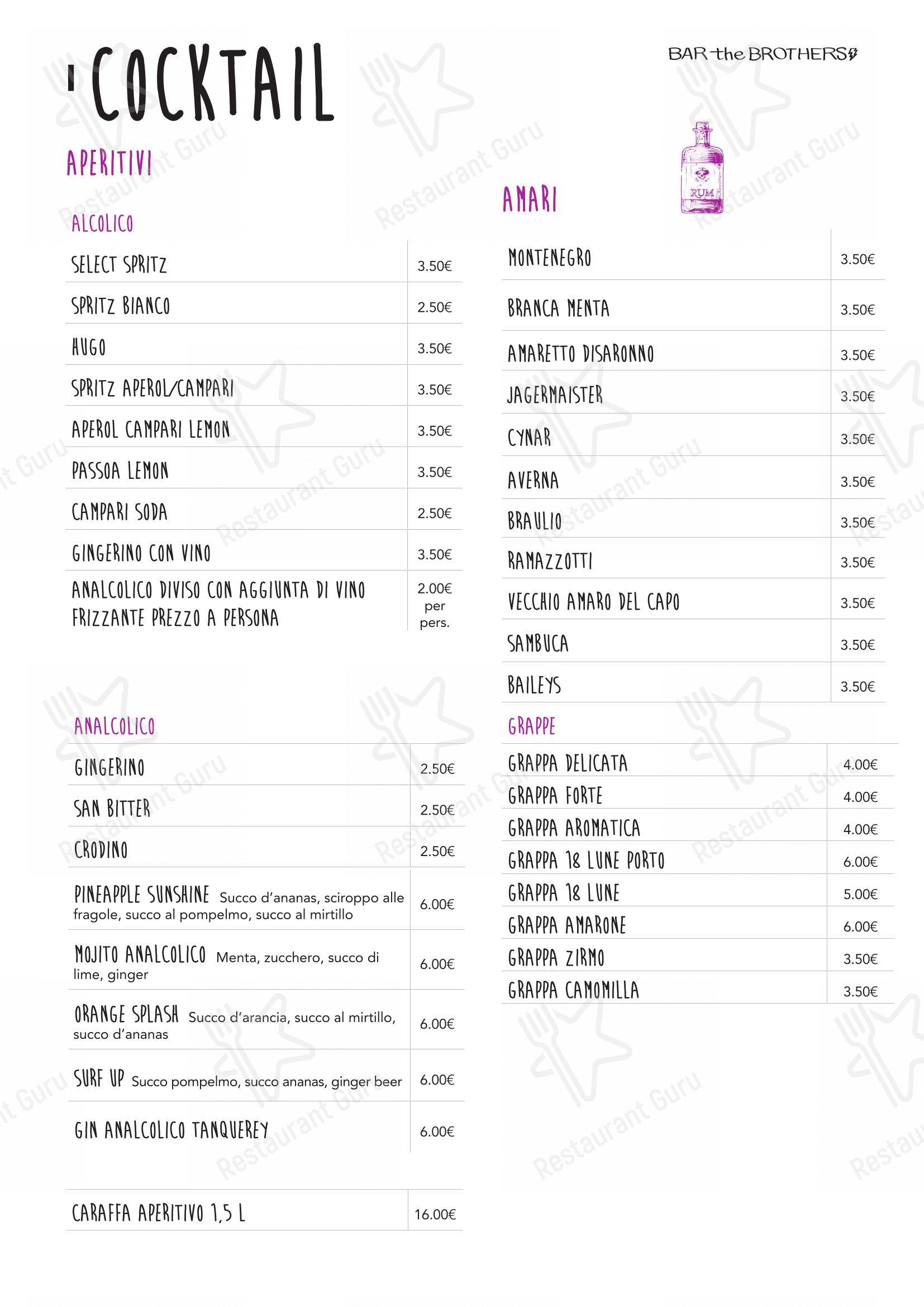 Menu di Bar the Brothers - Menu