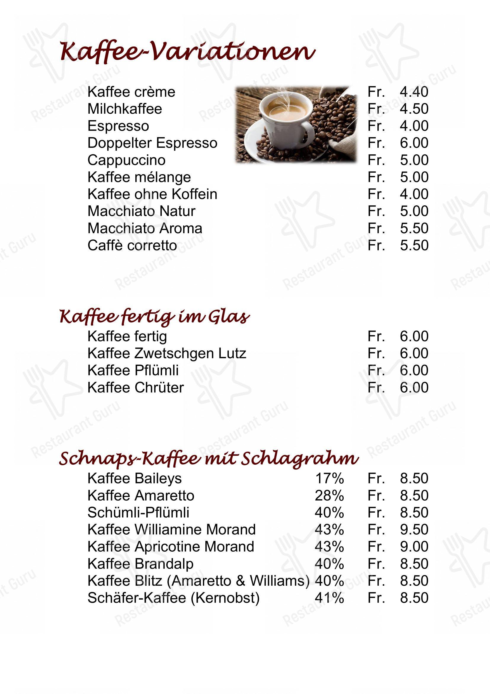 Menu per Berggasthaus Alpenrösli in Unterbäch