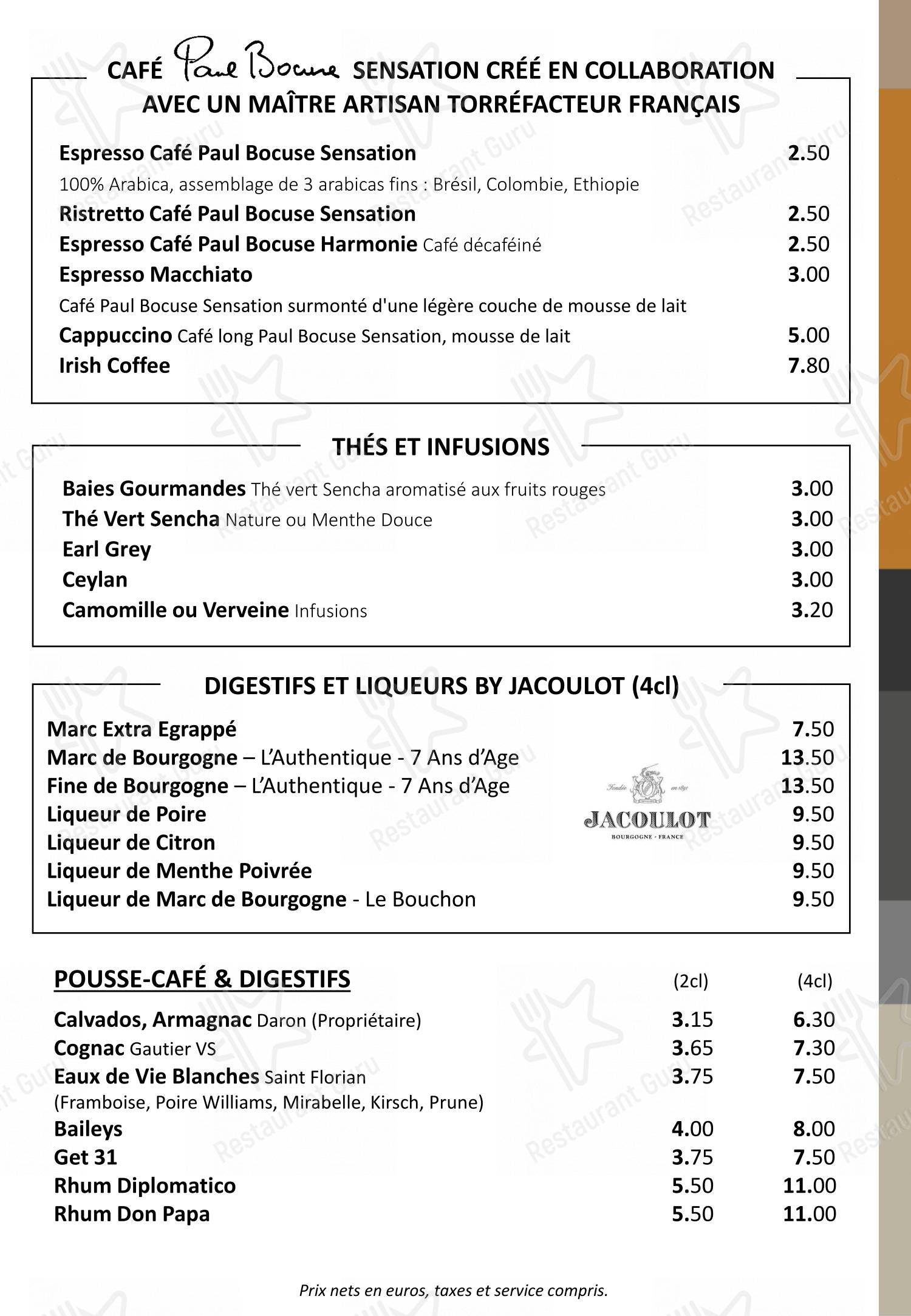 Lunch Menu pour Brasserie L'Ouest - Bocuse dans Lyon