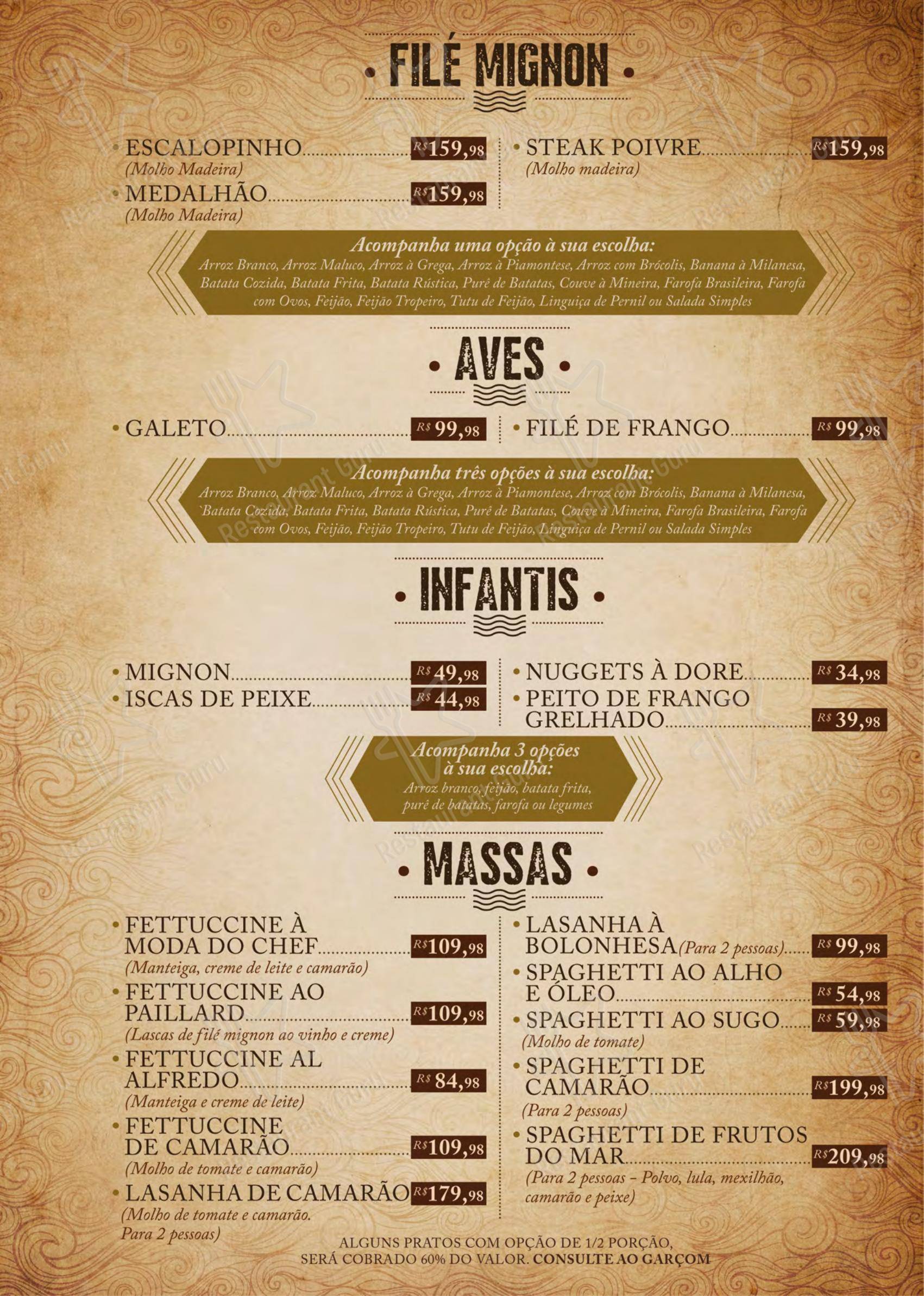Menu para Centro Gastronômico Recanto restaurante