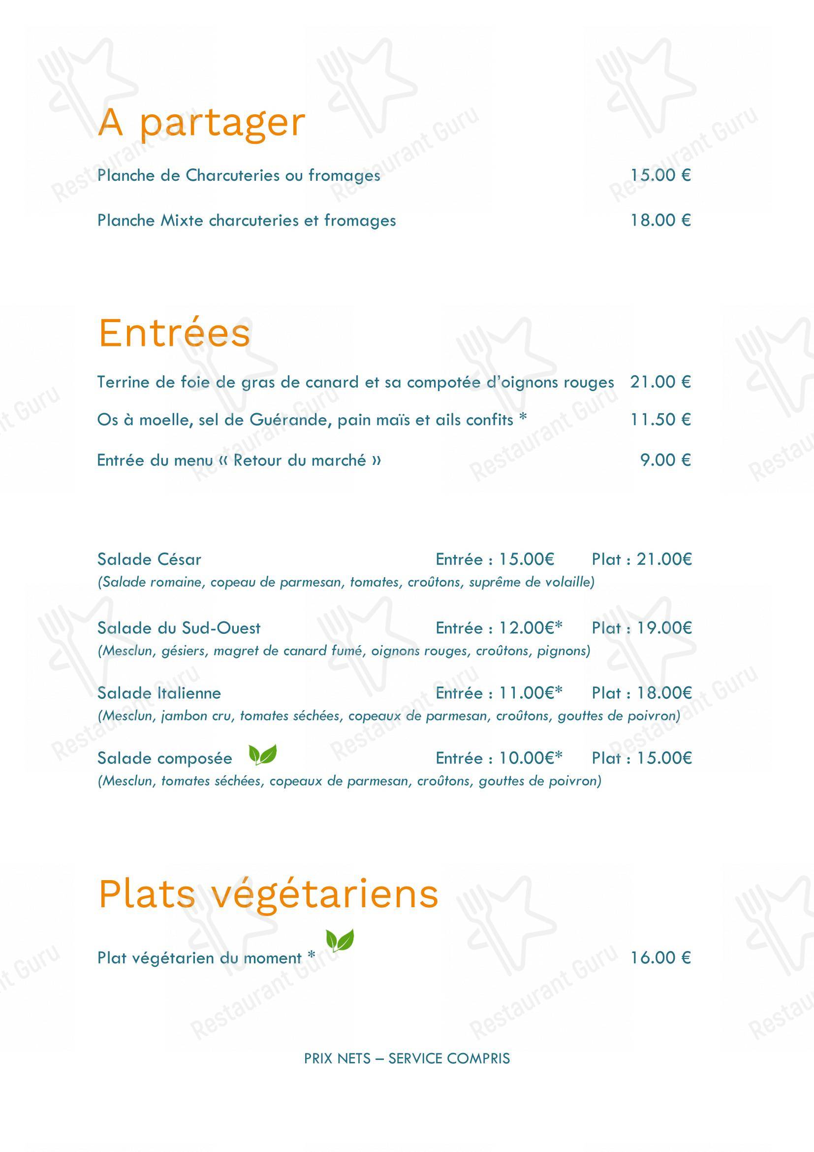 Menu pour Logis hotel Noemys Gradignan - restaurant Le Chalet Lyrique dans Gradignan