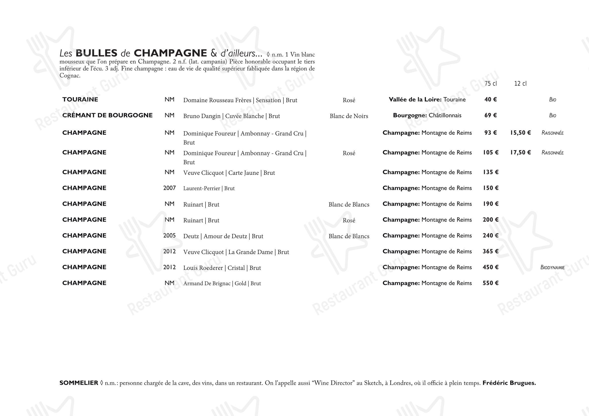 Menu pour Restaurant Derrière - plats et boissons