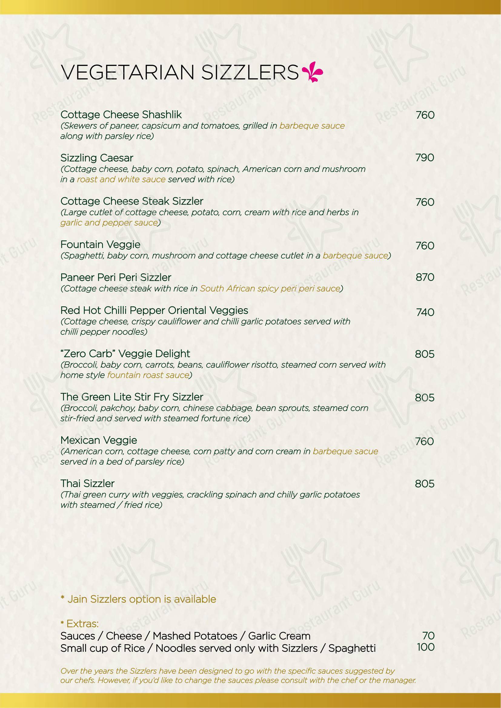 Fountain Sizzlers in Mumbai - Menu
