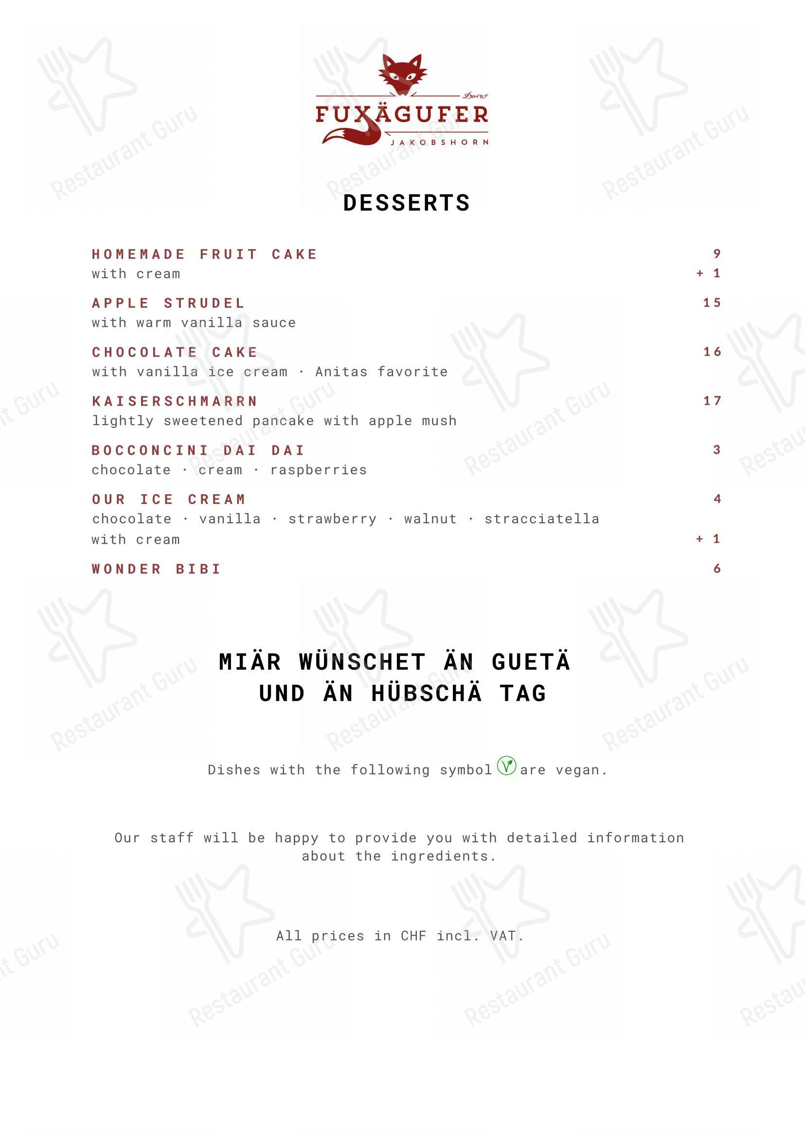 Menu di Fuxägufer - Menu