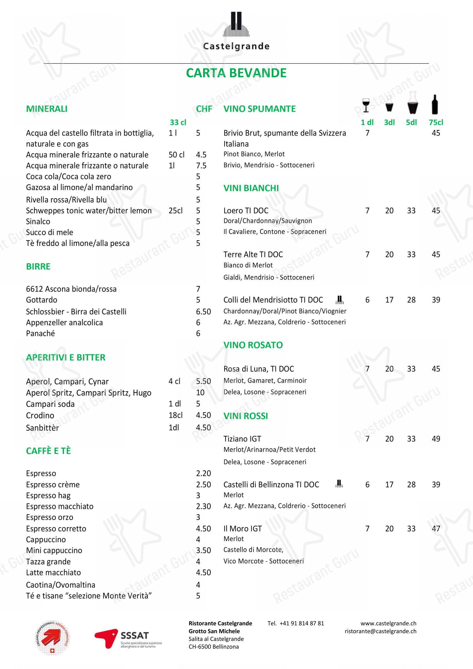 菜单 per Grotto San Michele in Bellinzona