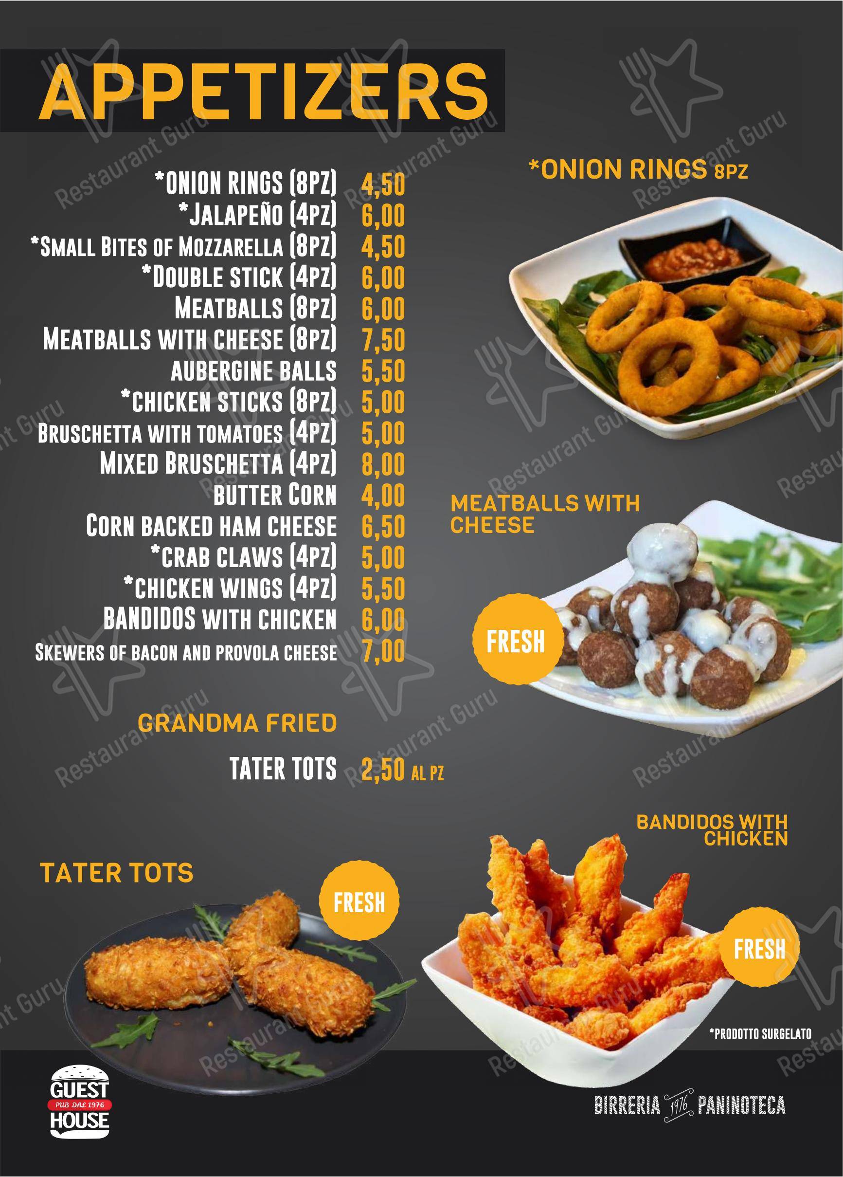 Menu pour Guest House Pub - Menu bar