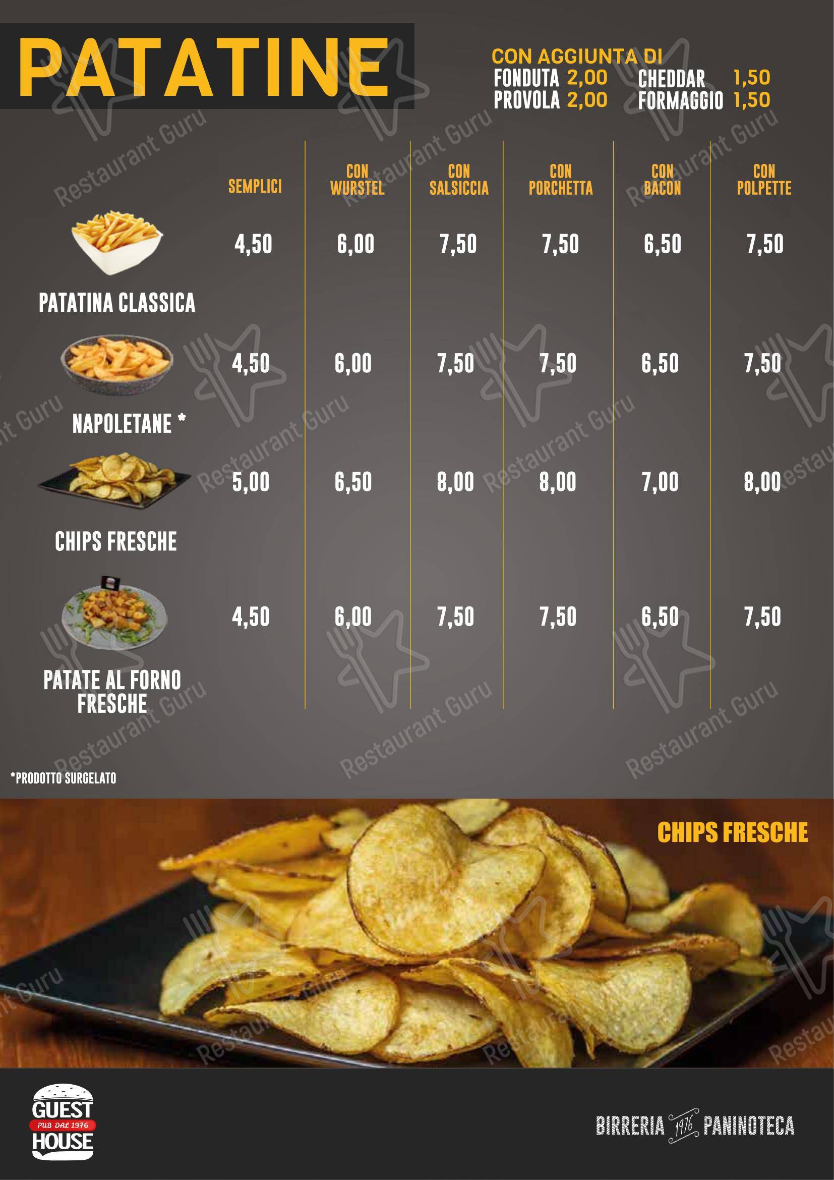 Menu pour Guest House Pub - Menu