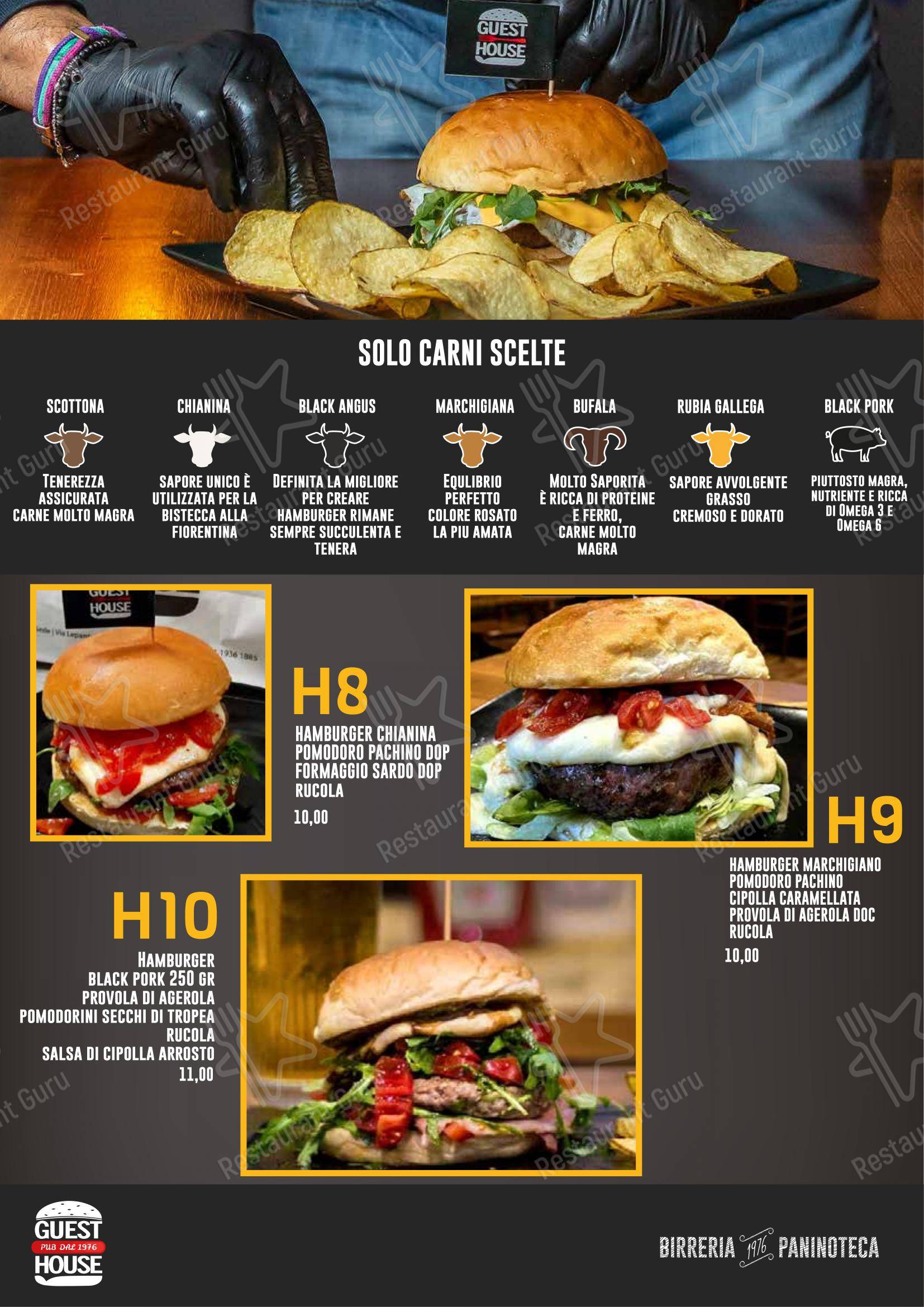 Menu pour Guest House Pub - Menu