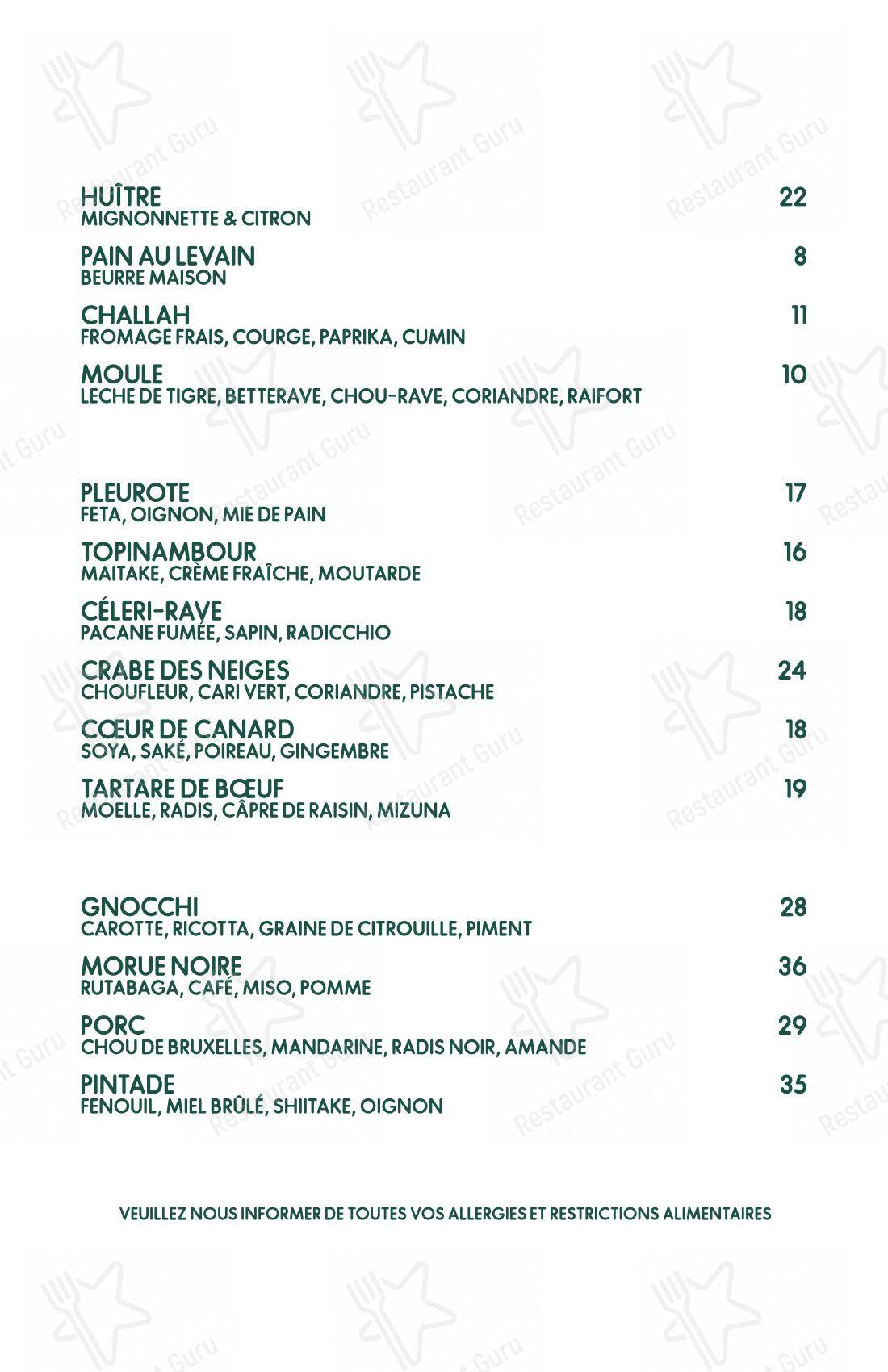 Menu pour Hélico café