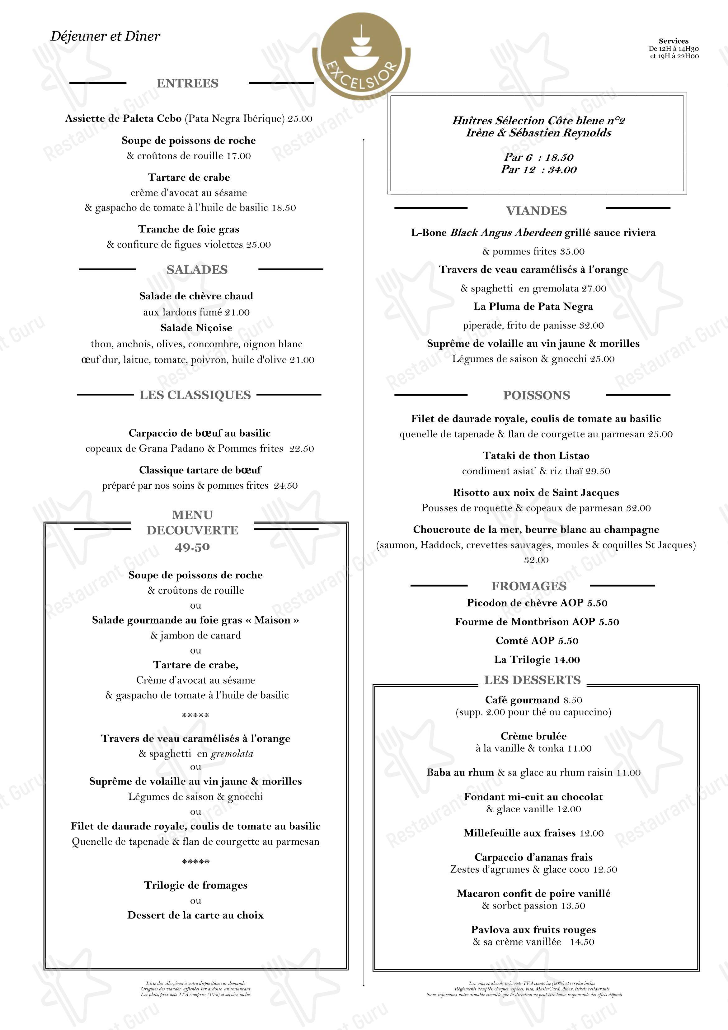 菜单 pour Hôtel Excelsior - Côte d'Azur - Saint-Raphaël dans Saint-Raphaël
