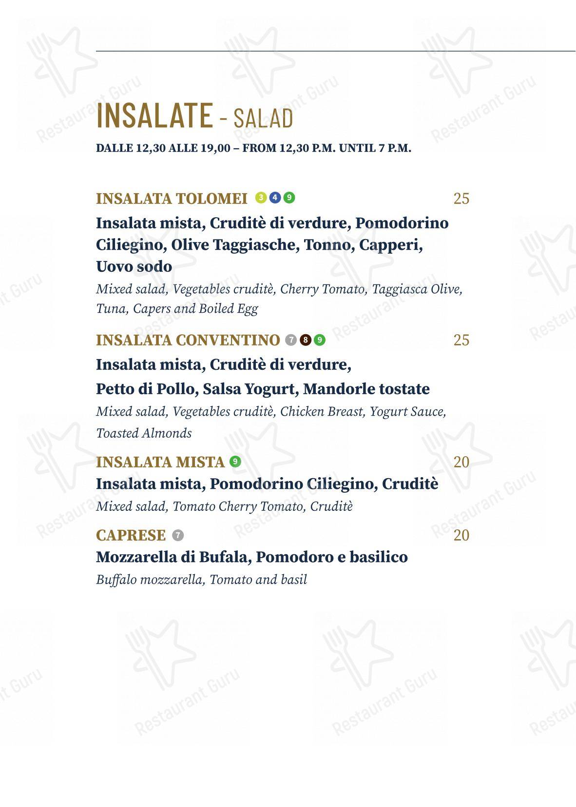 Основное меню per Il Conventino di Villa Tolomei a Marignolle ristorante