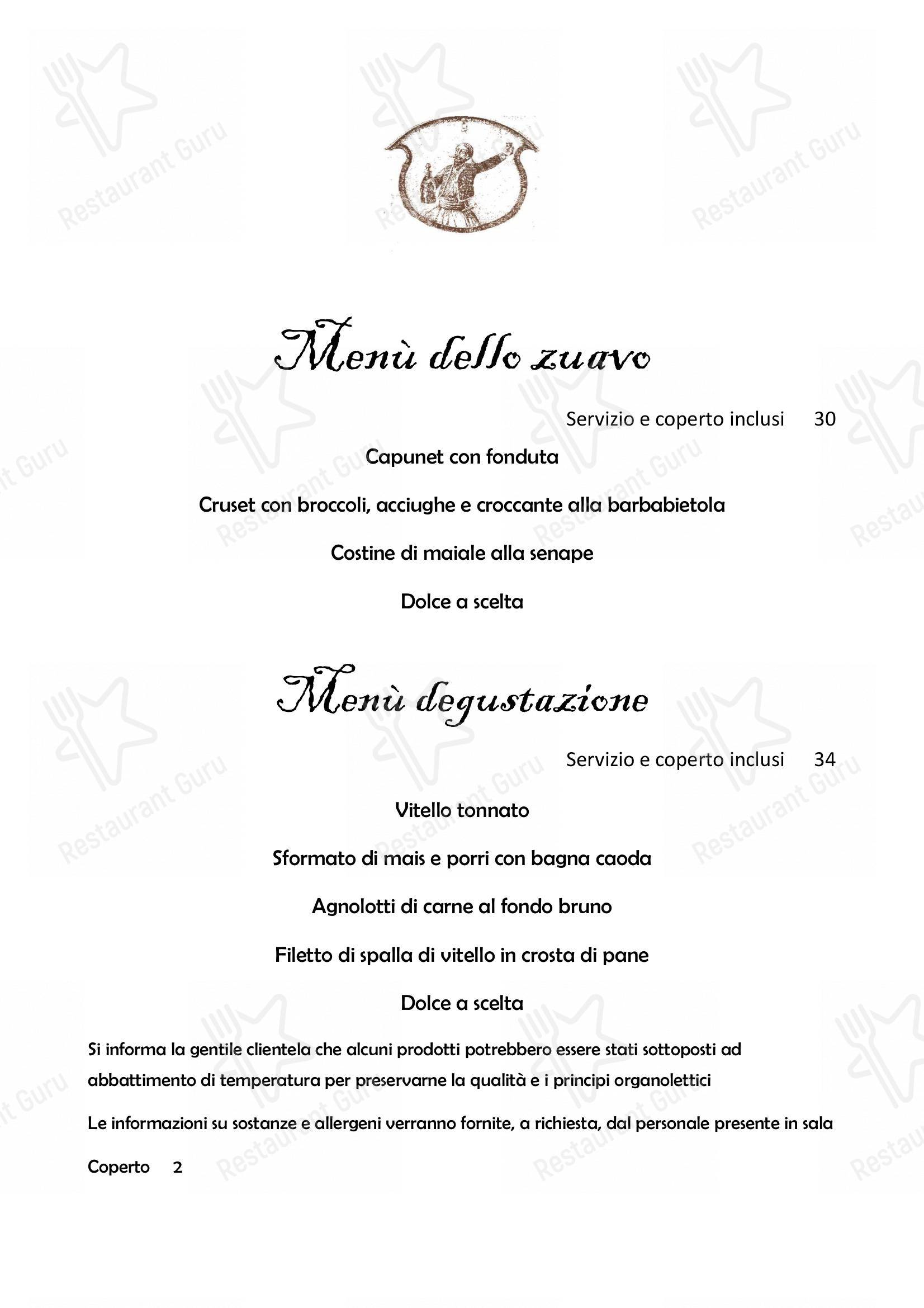 Menu di Il Nuovo Zuavo - Carte menu