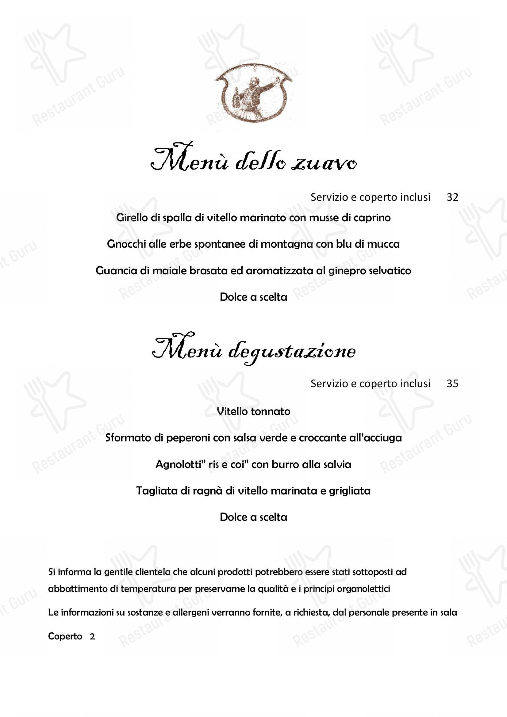 Bistro Menu per Il Nuovo Zuavo in Cuneo