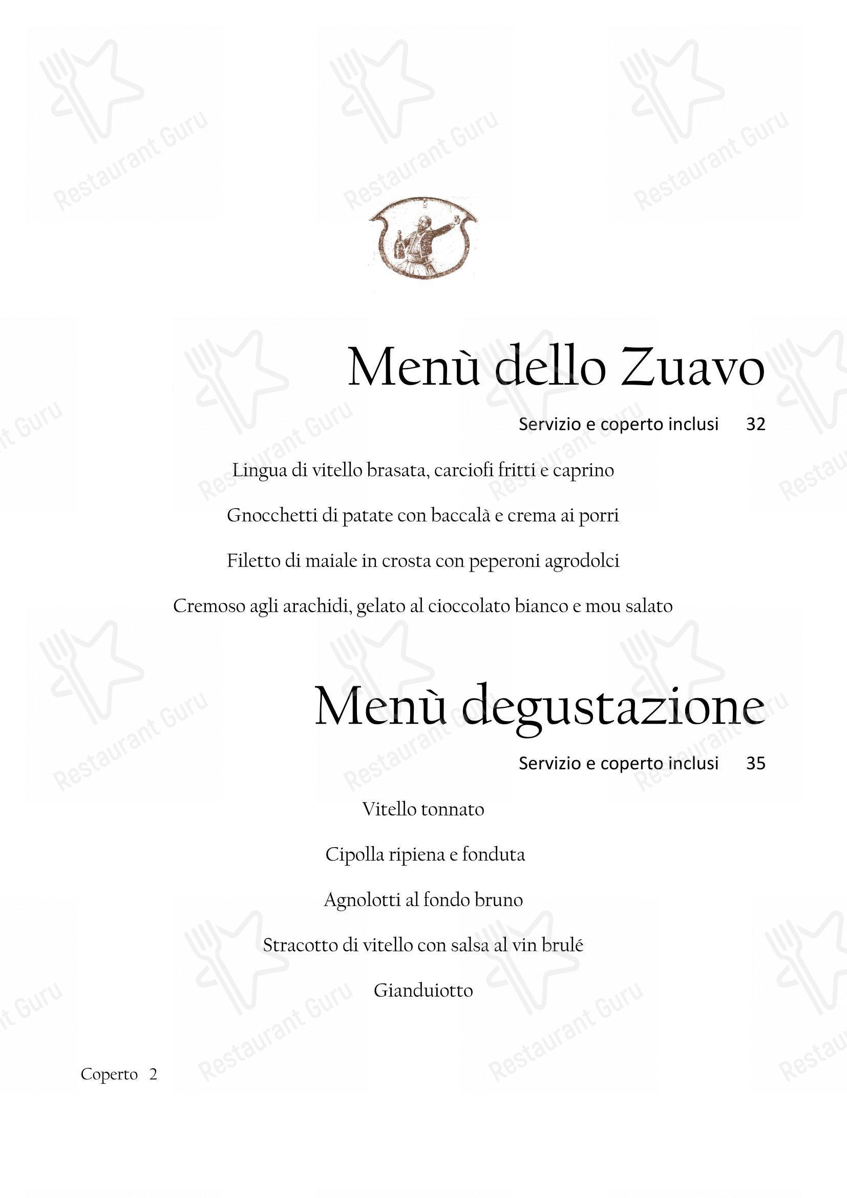 Menu di Il Nuovo Zuavo - Dinner Menu