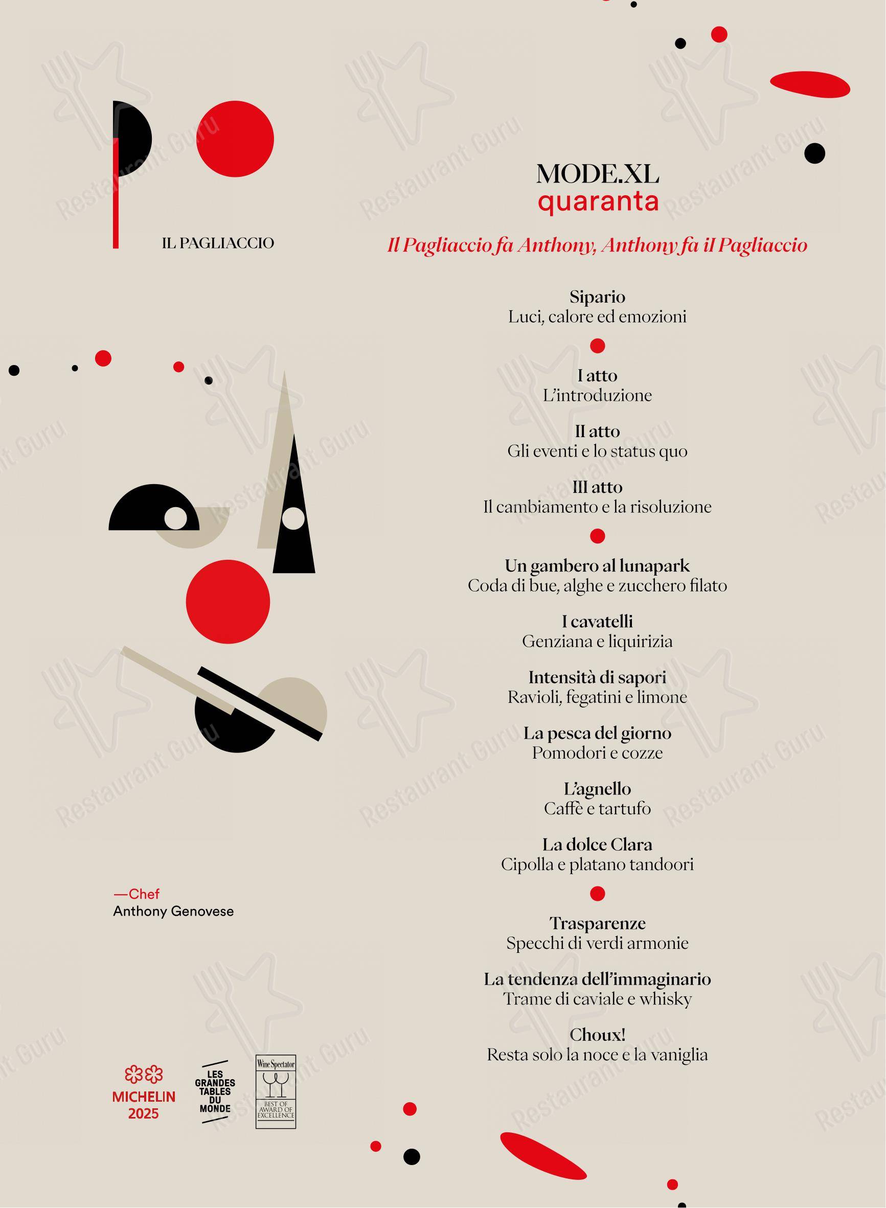 Основное меню per Il Pagliaccio in Roma