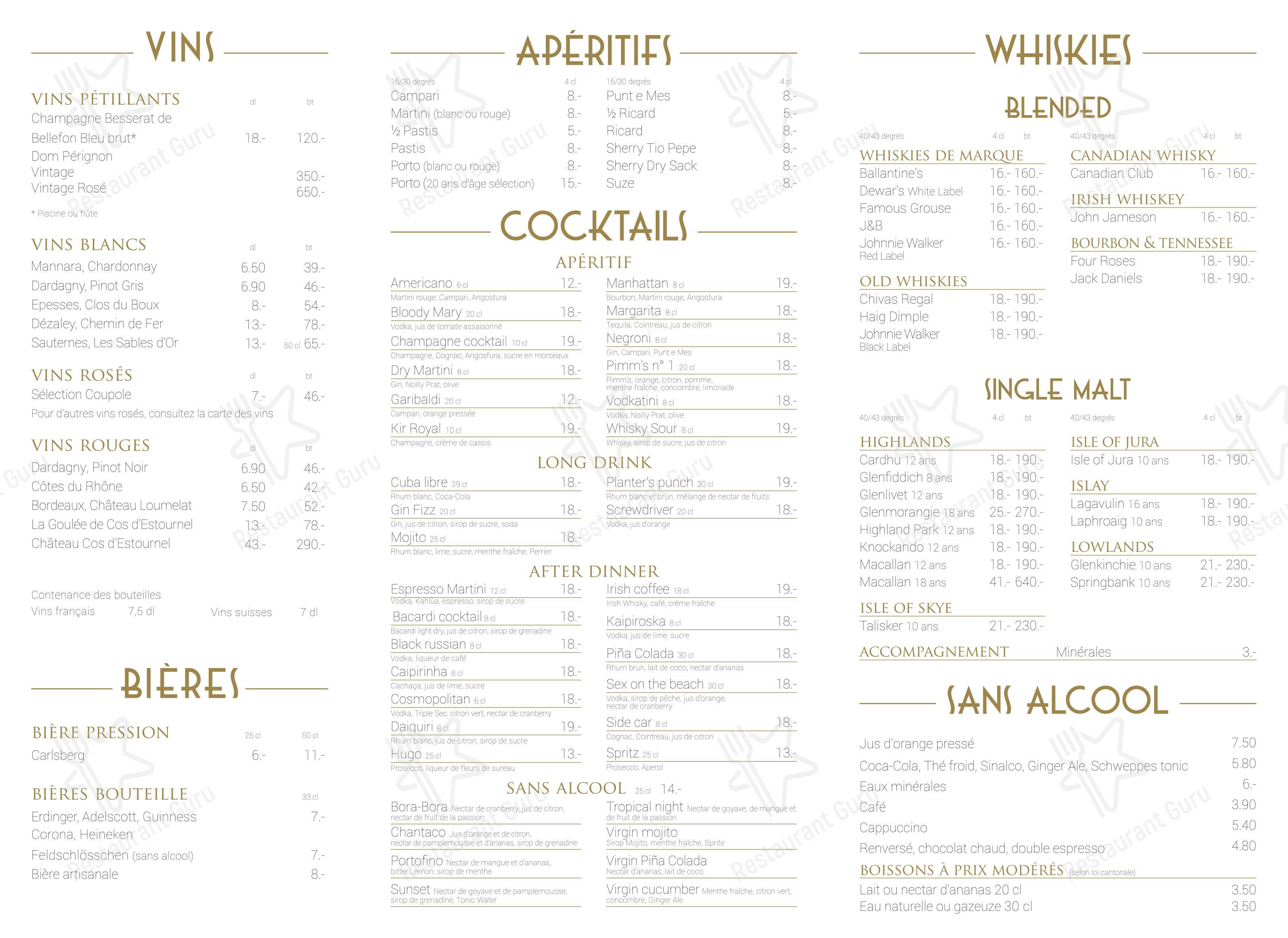 Menu per La Coupole pub & bar