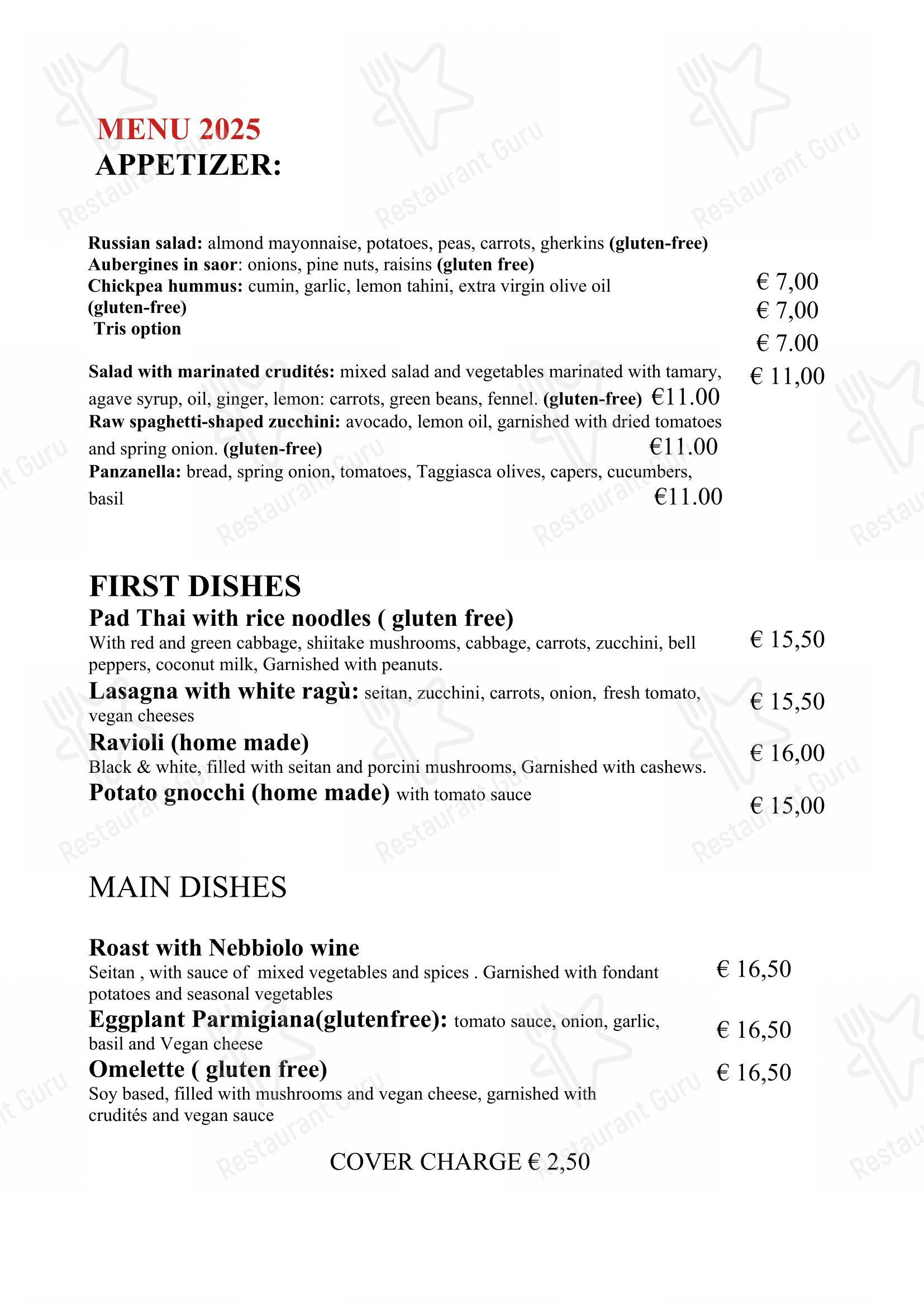 Menu per La Tecia Vegana in Venezia