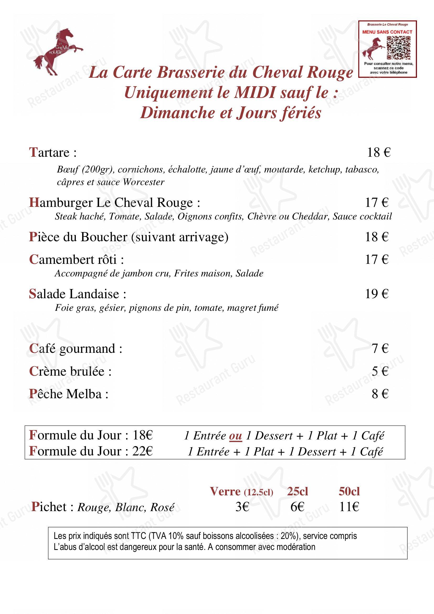 Menu bar pour Le Cheval Rouge restaurant