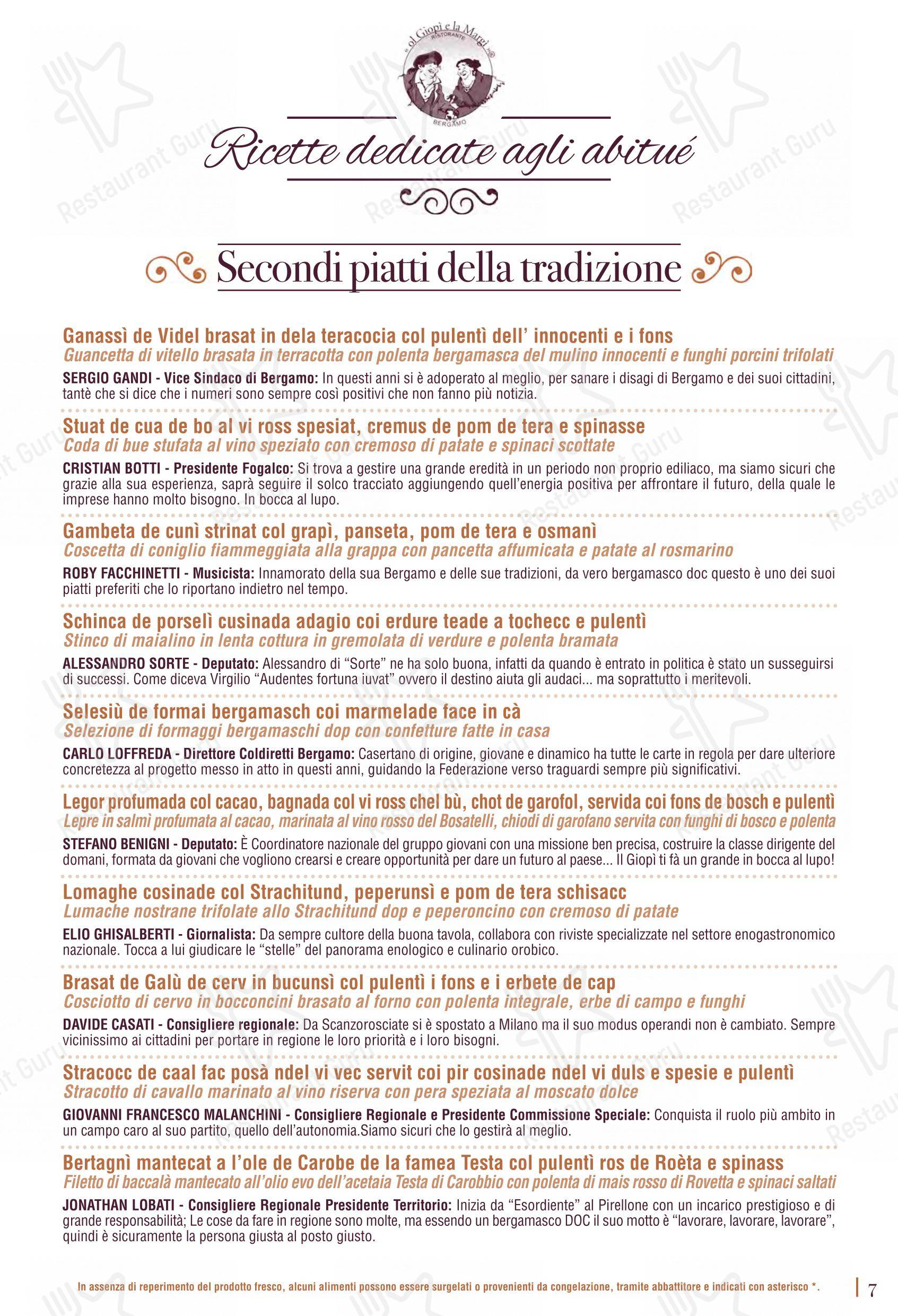 Ol Giopì e la Margi ristorante tipico bergamasco in Bergamo - Menu