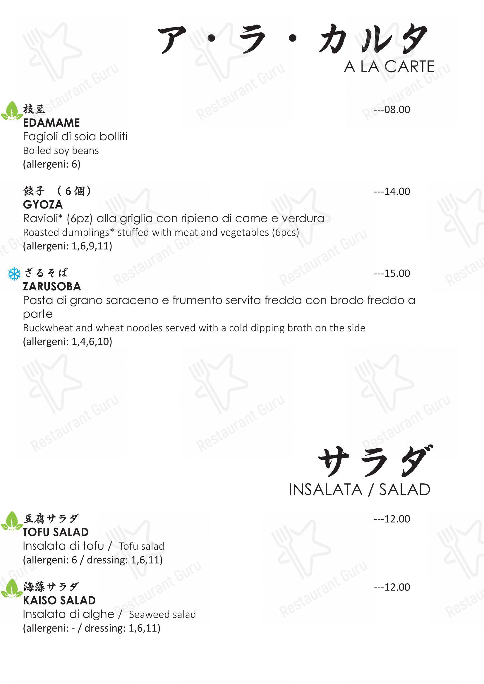 Menu per Osaka ristorante