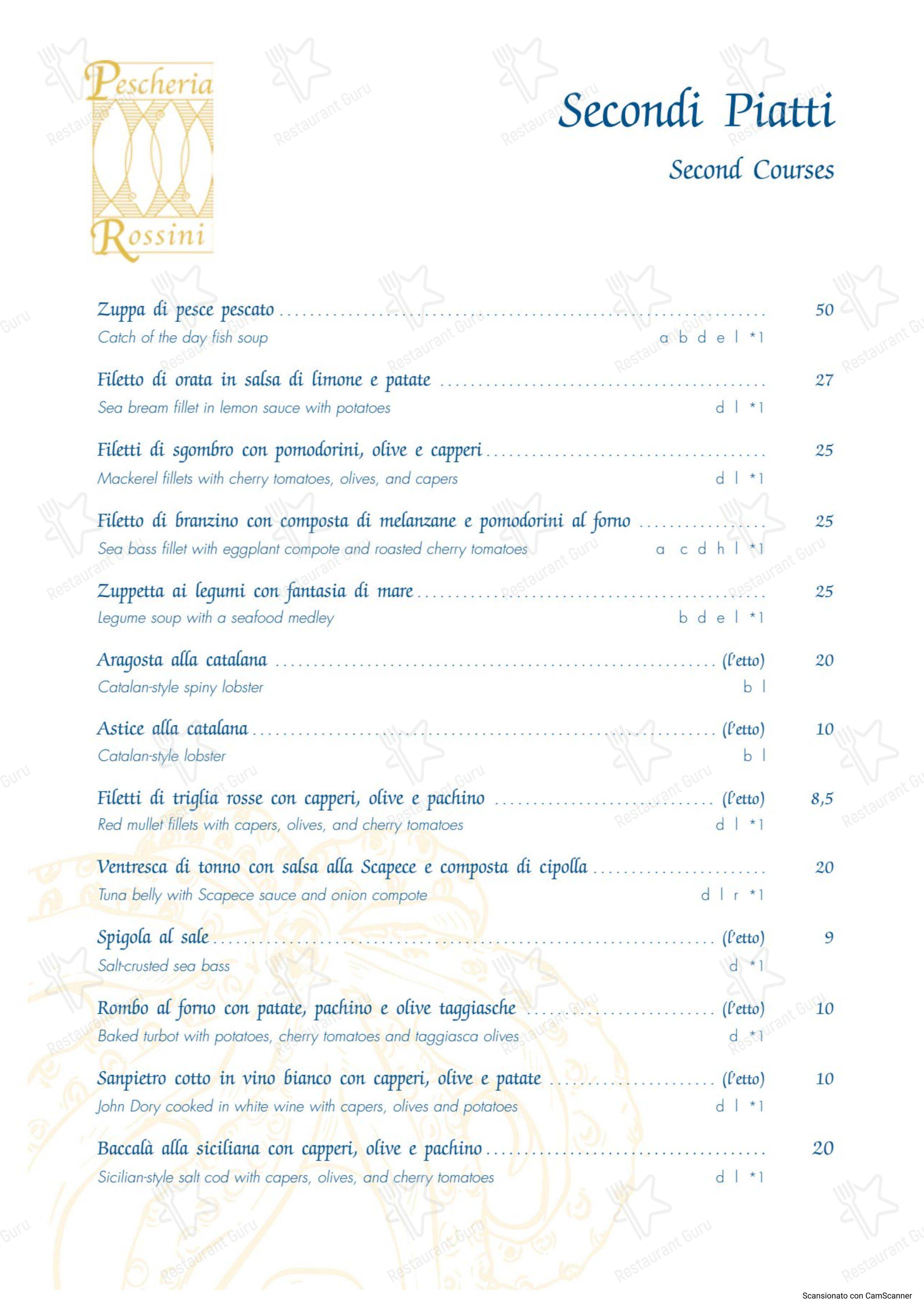Menu pour Pescheria Rossini dans Rome