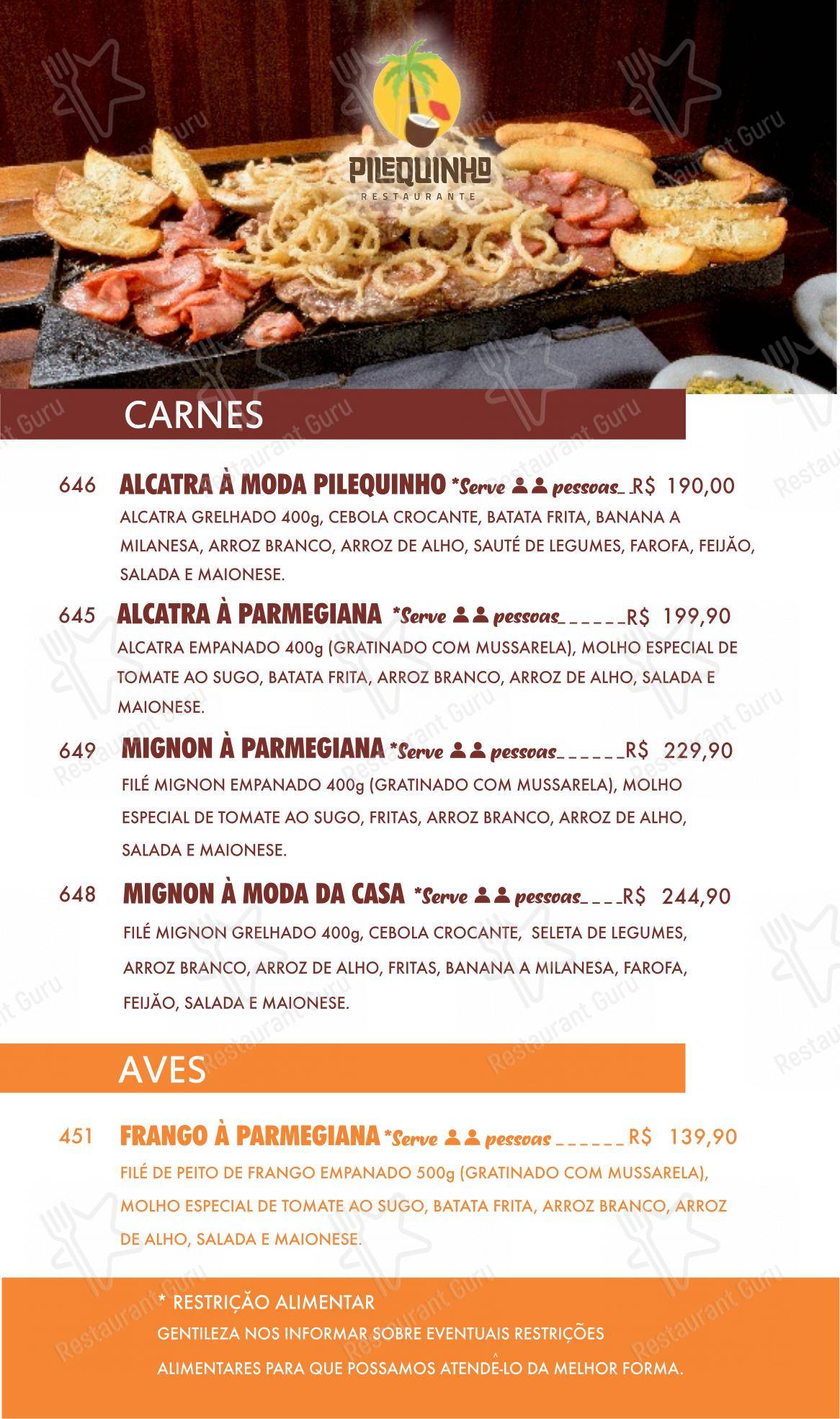 Pilequinho Restaurante - Menu