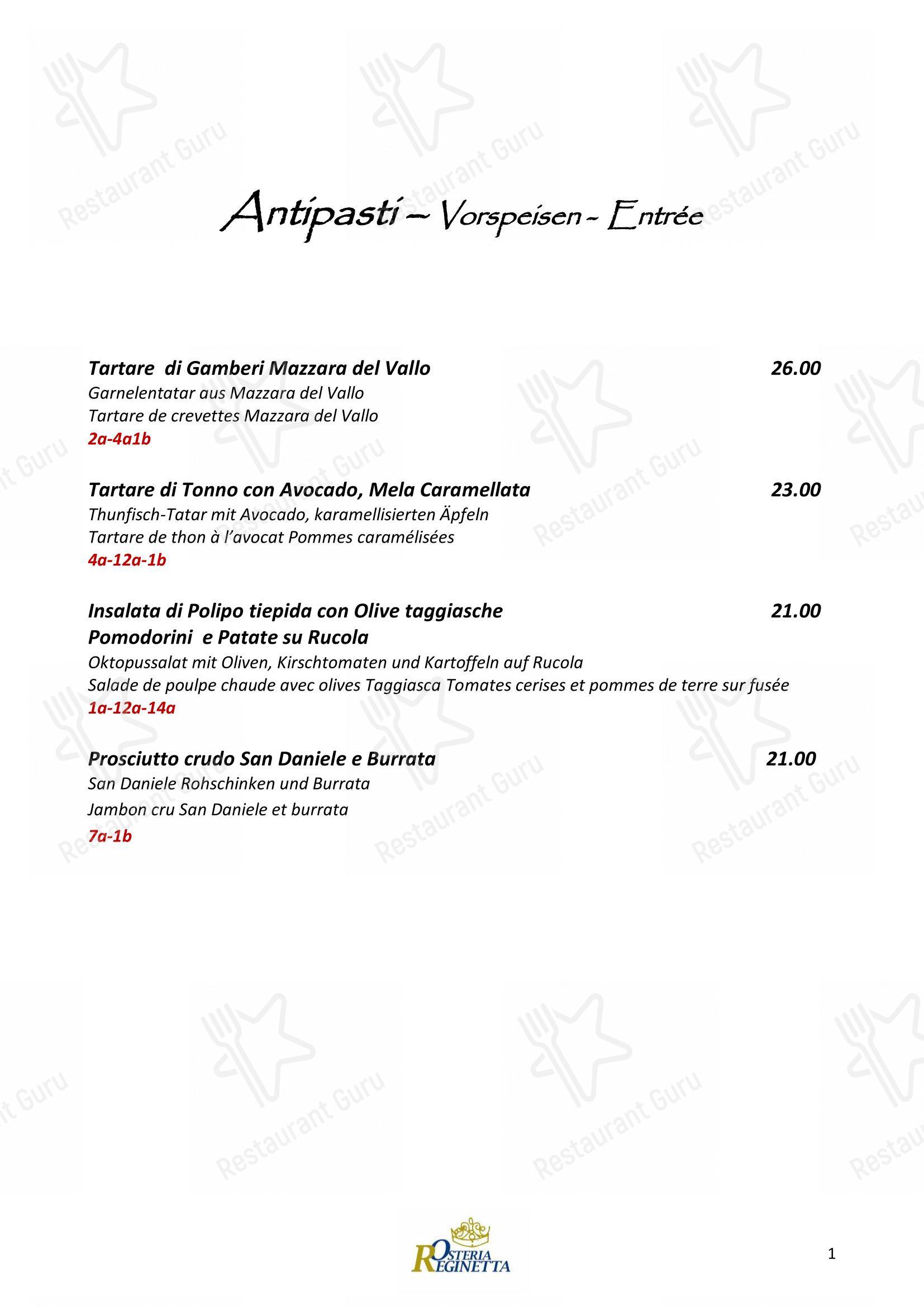 Menu di Osteria Reginetta - Menu