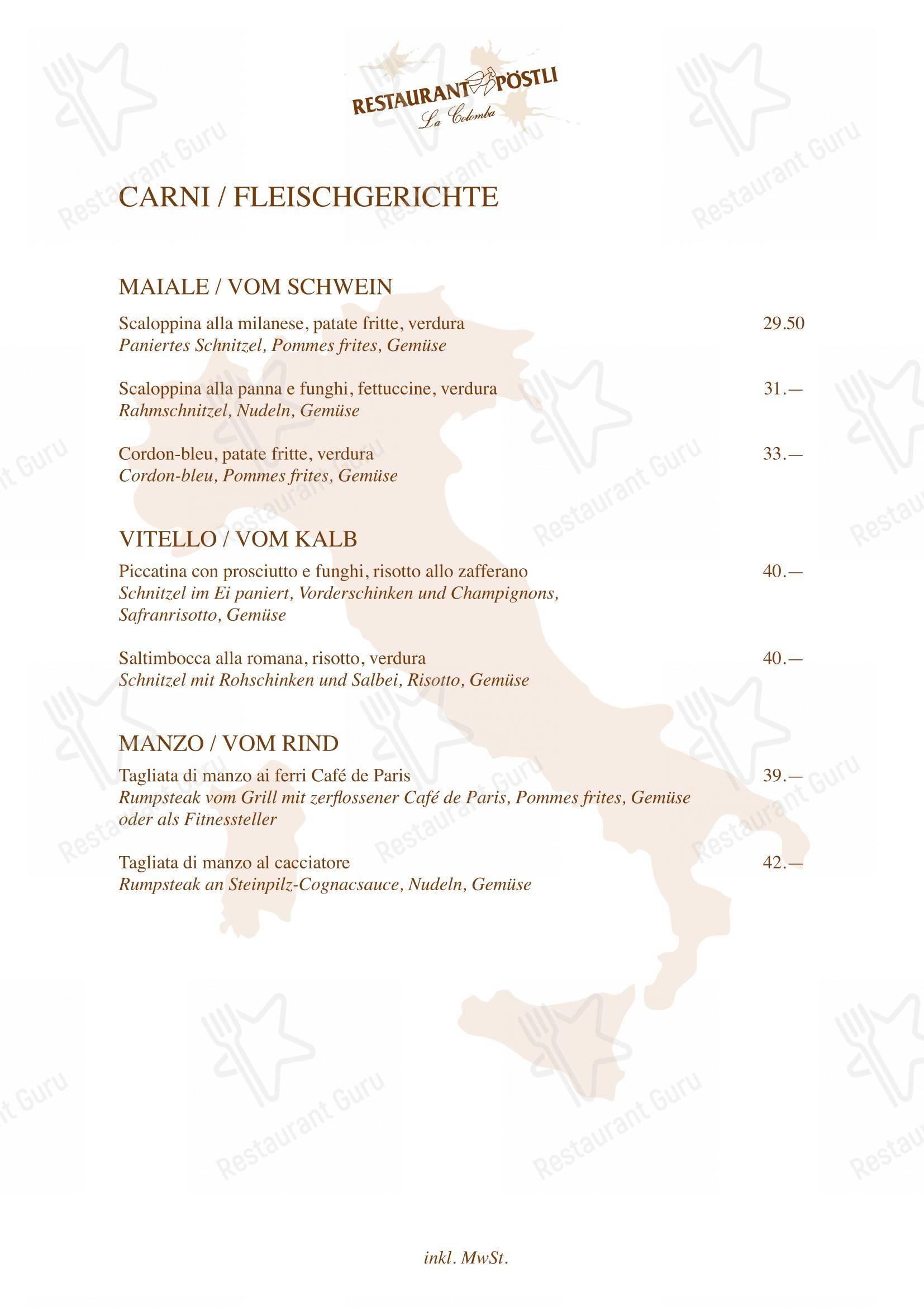 Restaurant Pöstli in Rothrist - Menu