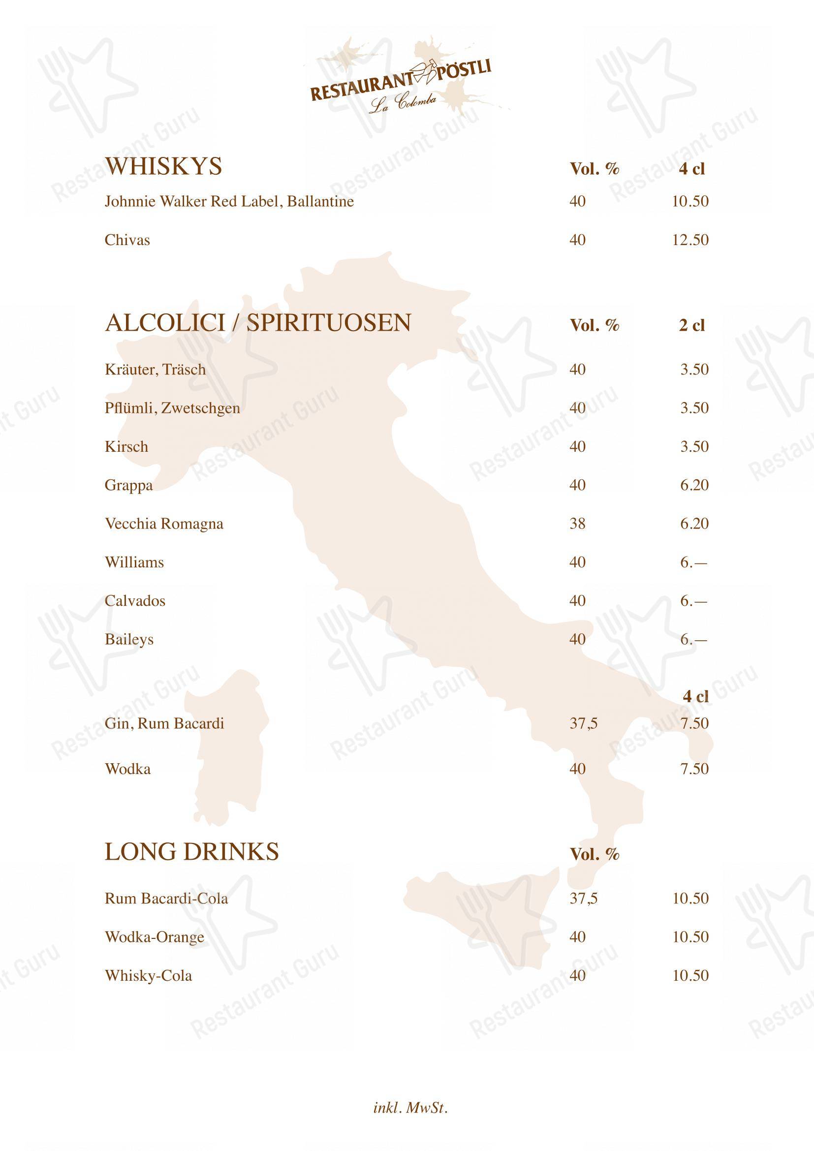 菜单 per Restaurant Pöstli ristorante