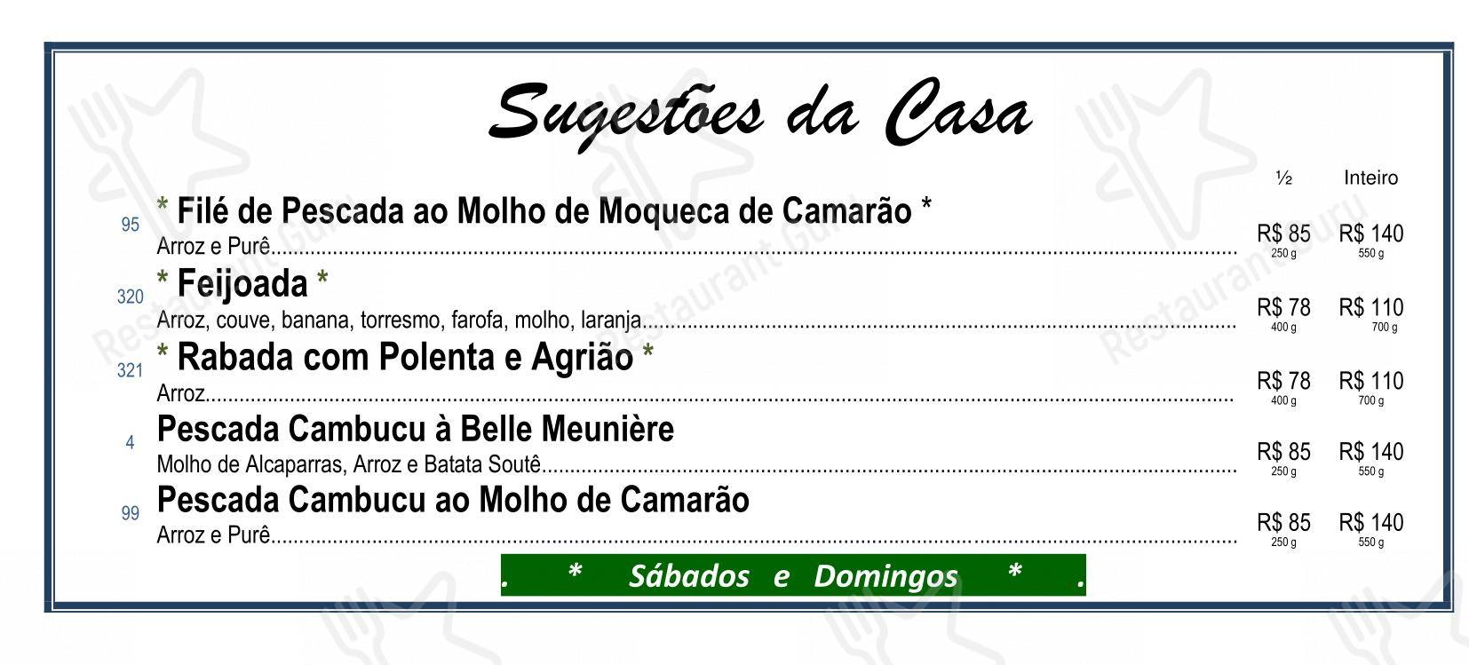 Menu bar para Restaurante Catetinho restaurante