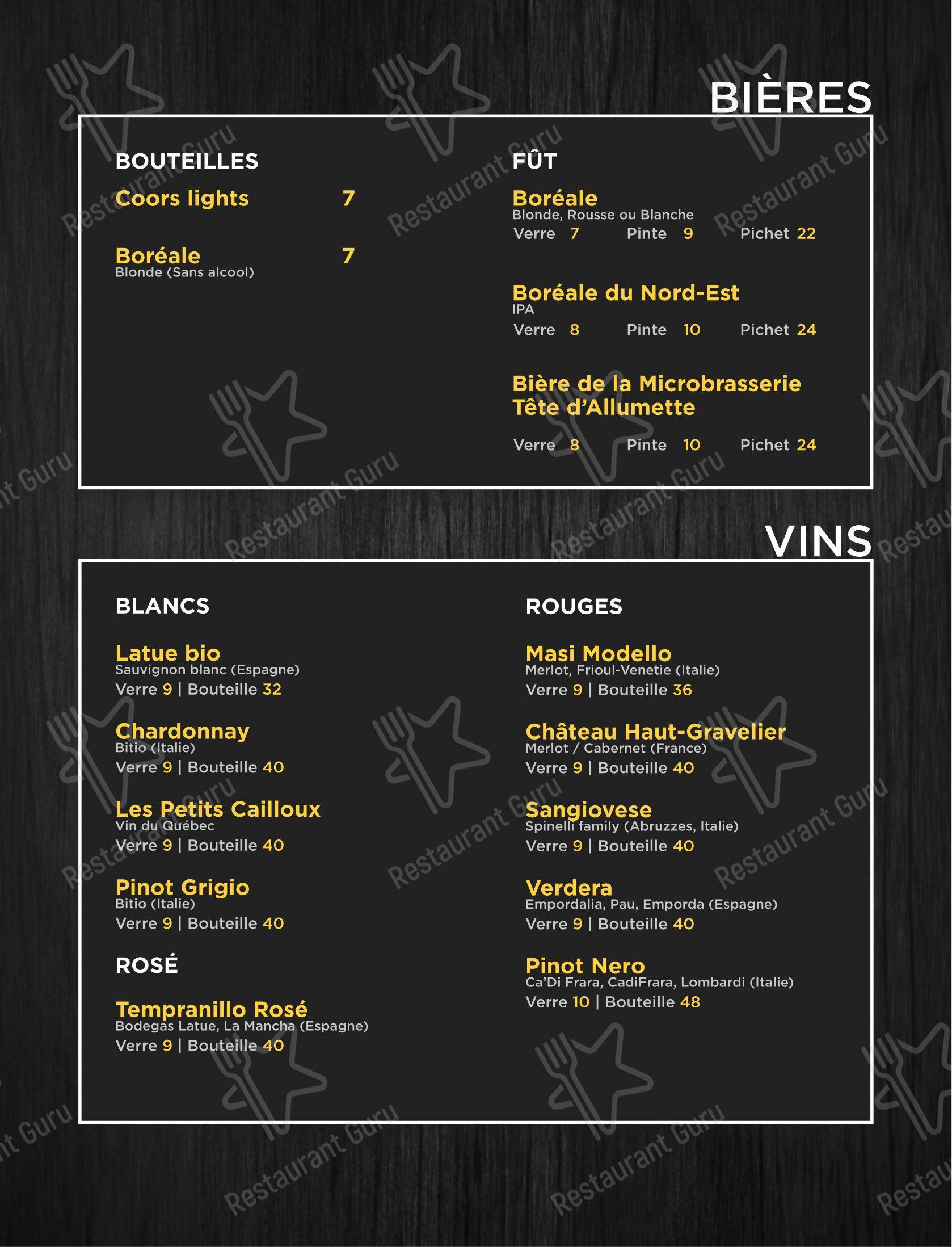 Menu bar pour Resto-Pub Le Saint-Pascal dans Saint-Pascal
