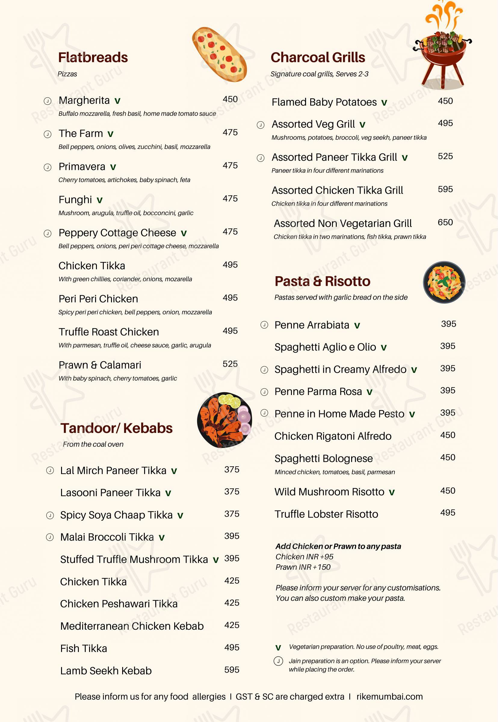 Rikē - Terrace Bar & Grill in Mumbai - Основное меню