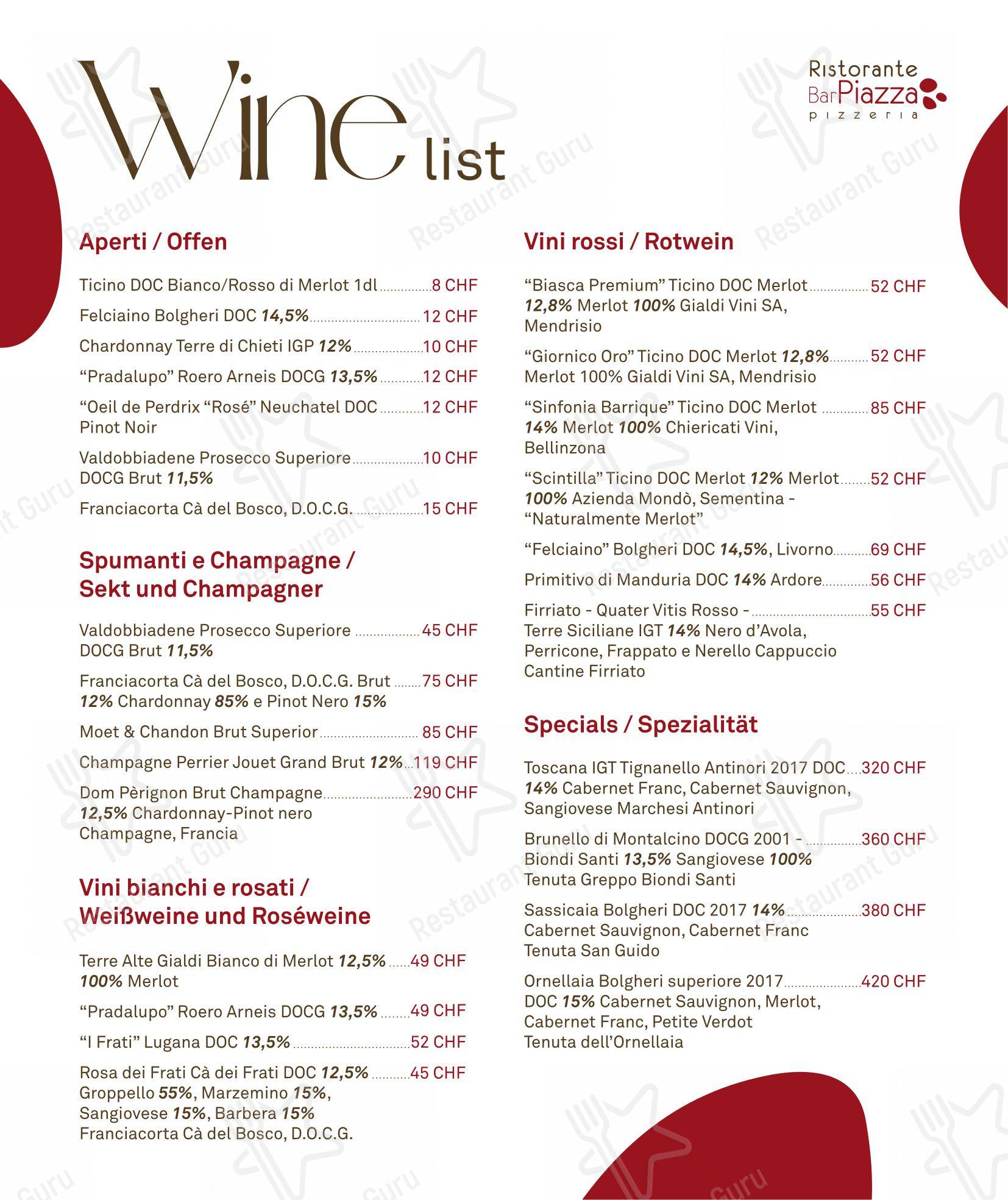 Menu bar per Ristorante Bar Piazza ristorante