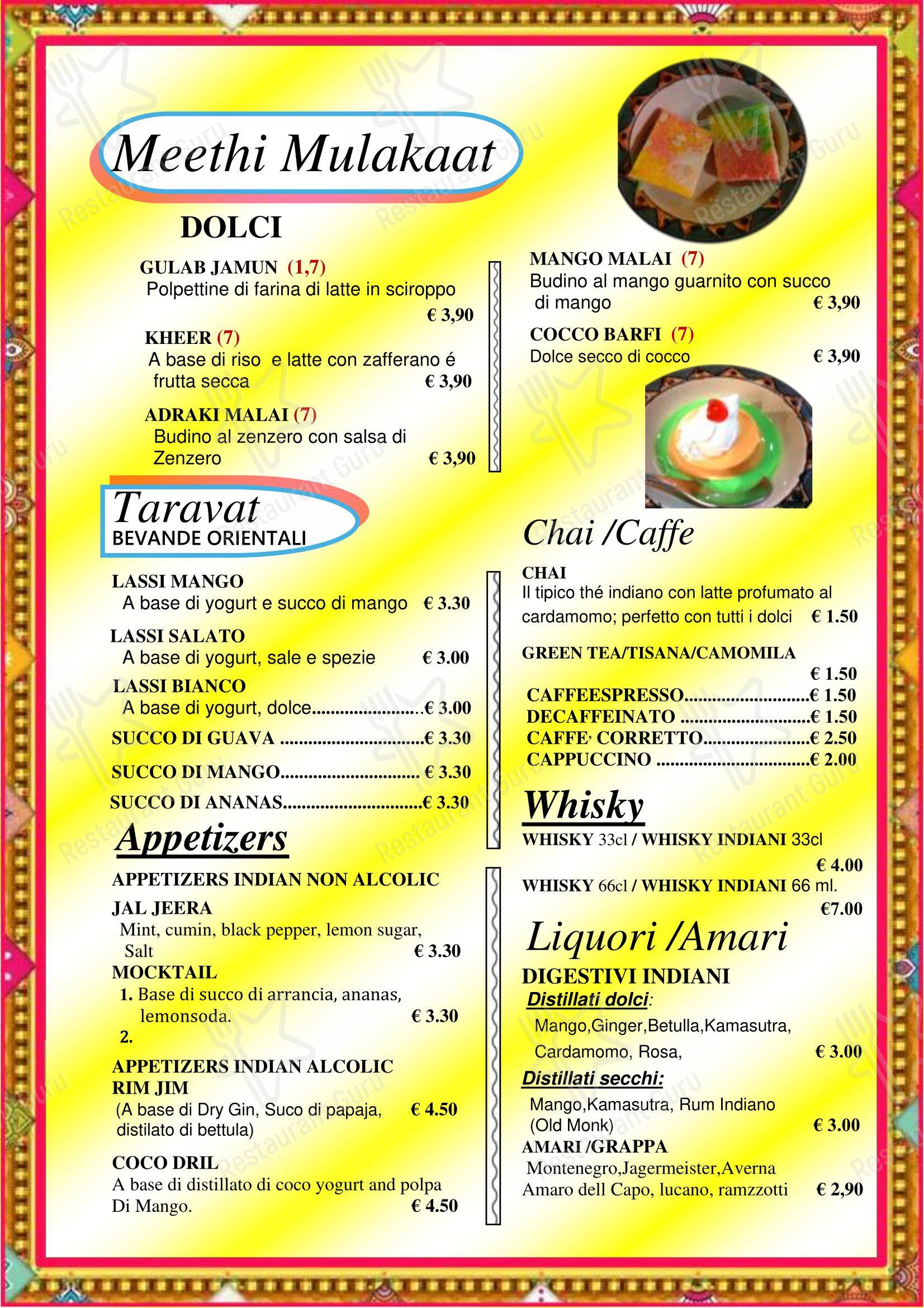 Menu per INDIA ristorante