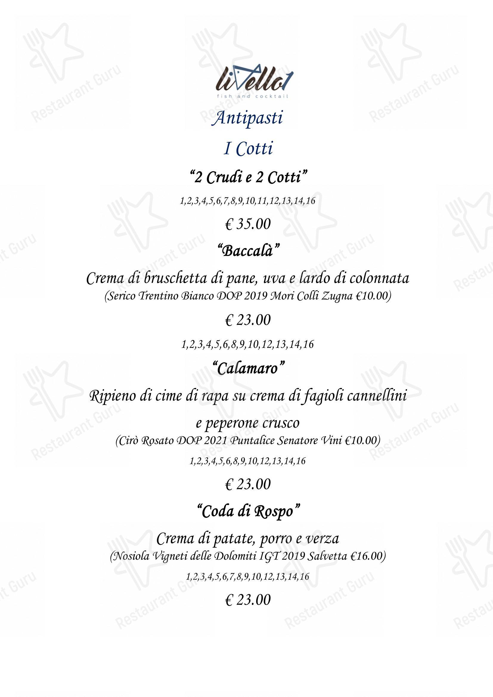 菜单 per Ristorante Livello1 pub & bar