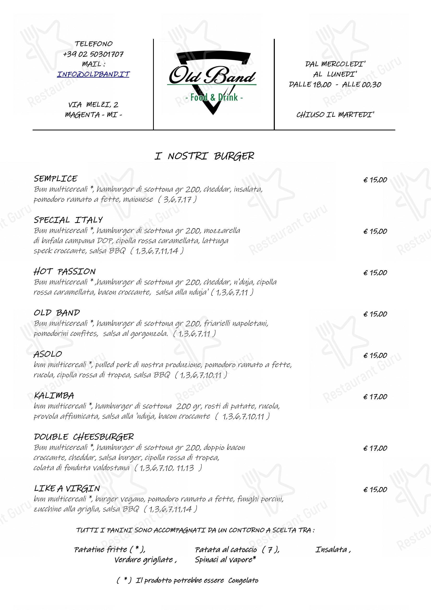 Ristorante Old Band in Magenta - Menu