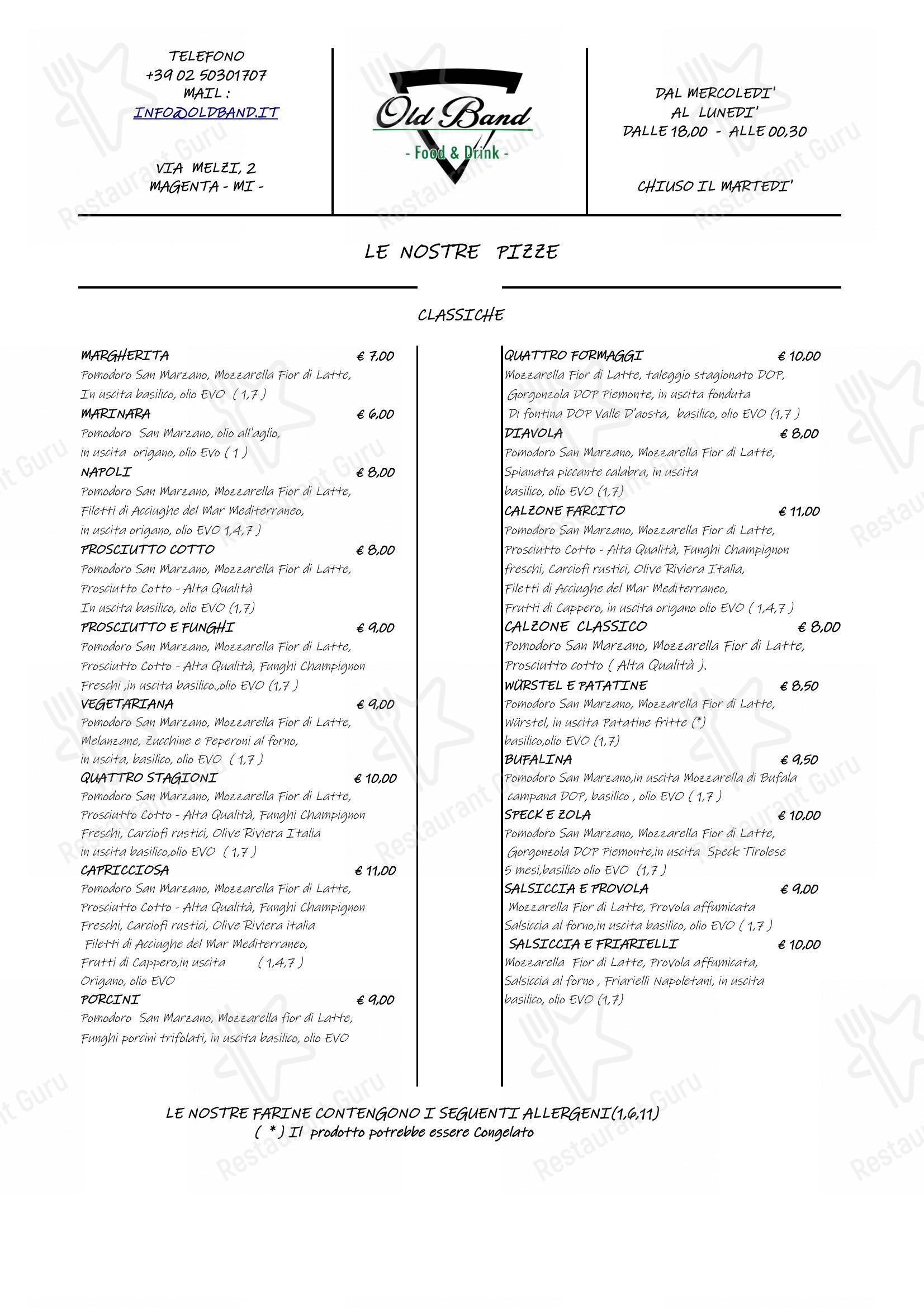 Menu per Ristorante Old Band in Magenta