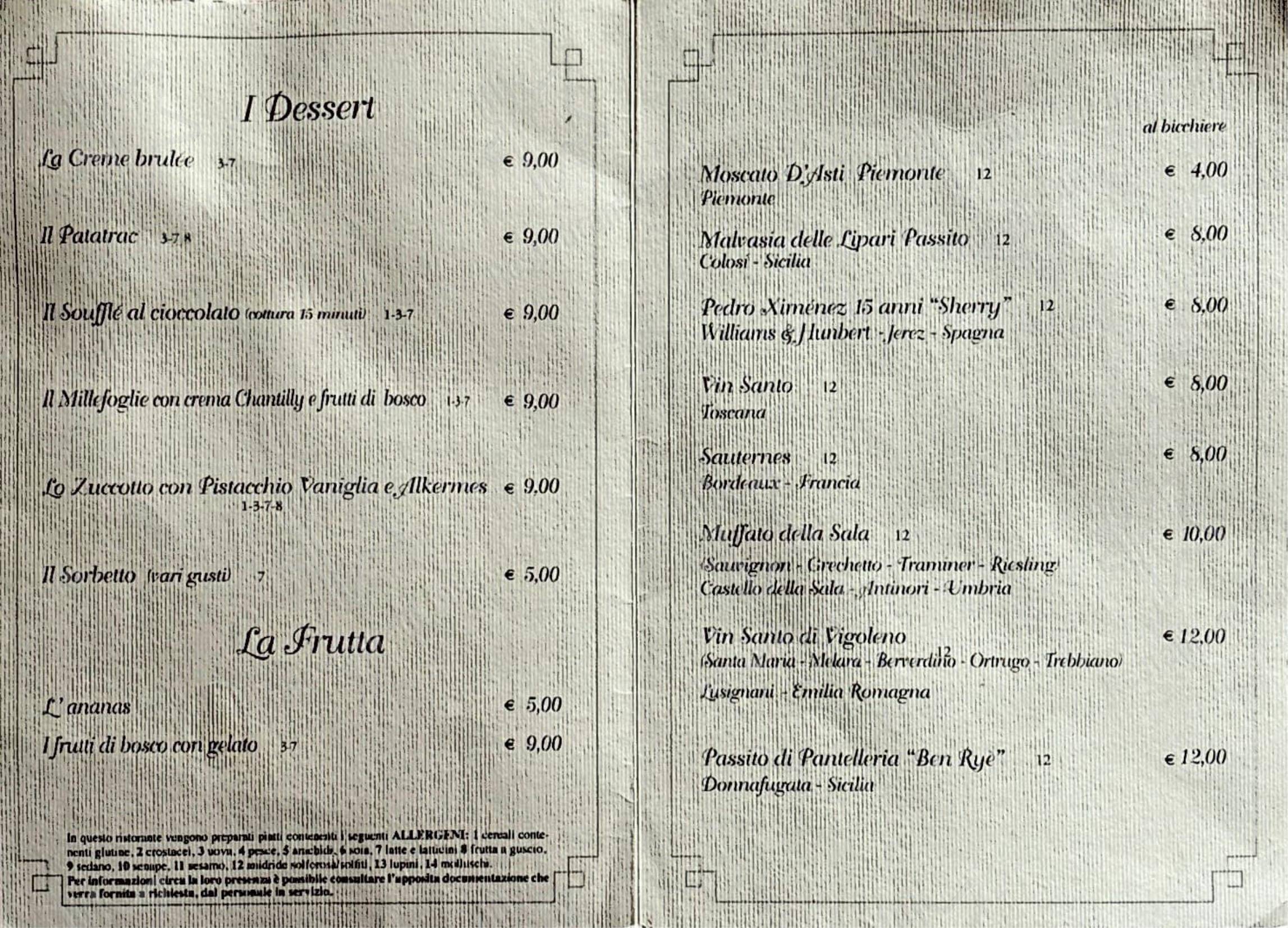 Menu bar per Ristorante da Miro in Viareggio