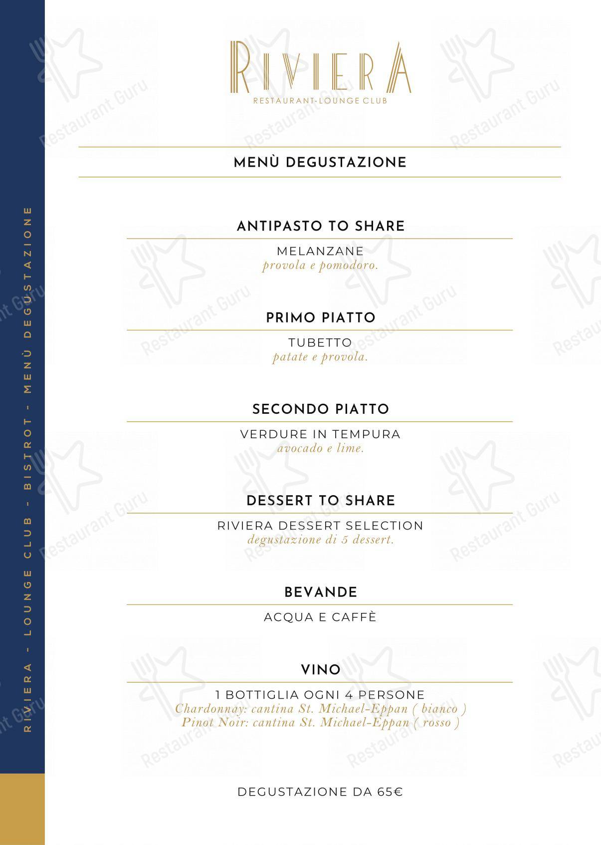 Menu di Riviera Milano Restaurant - Lounge Club - At Home Catering Menu
