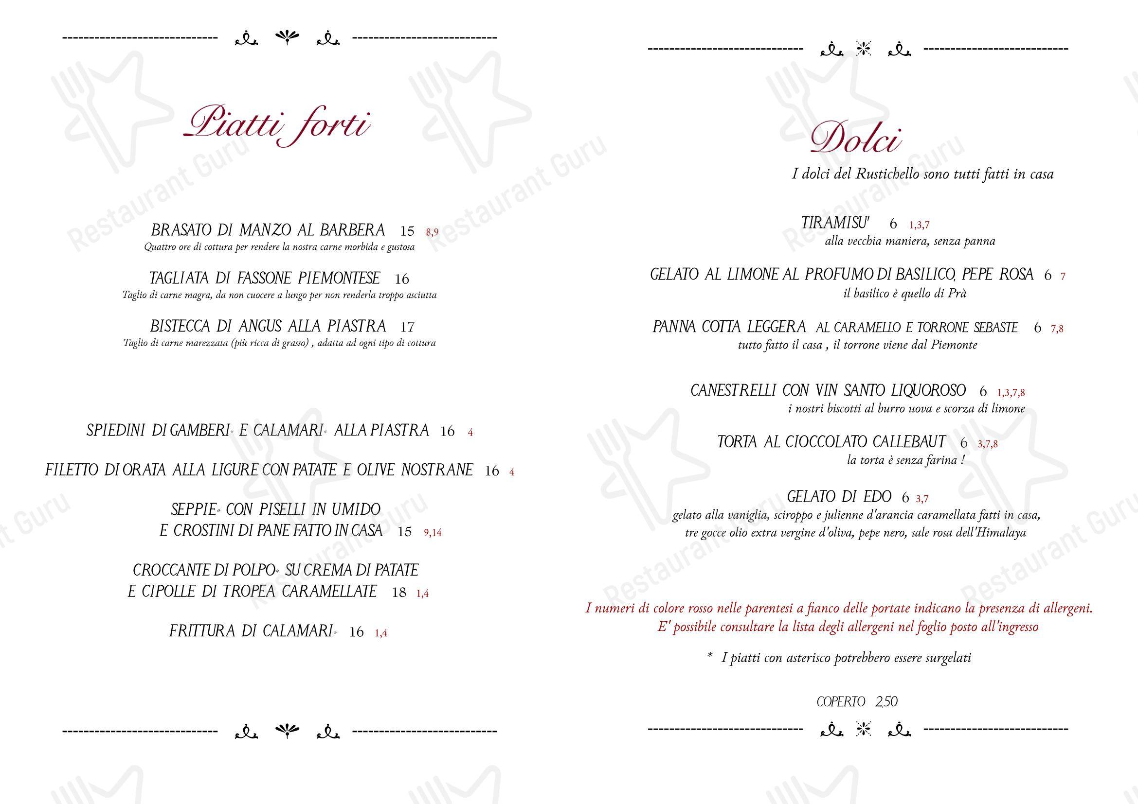 Menu per Osteria Rustichello in Genova