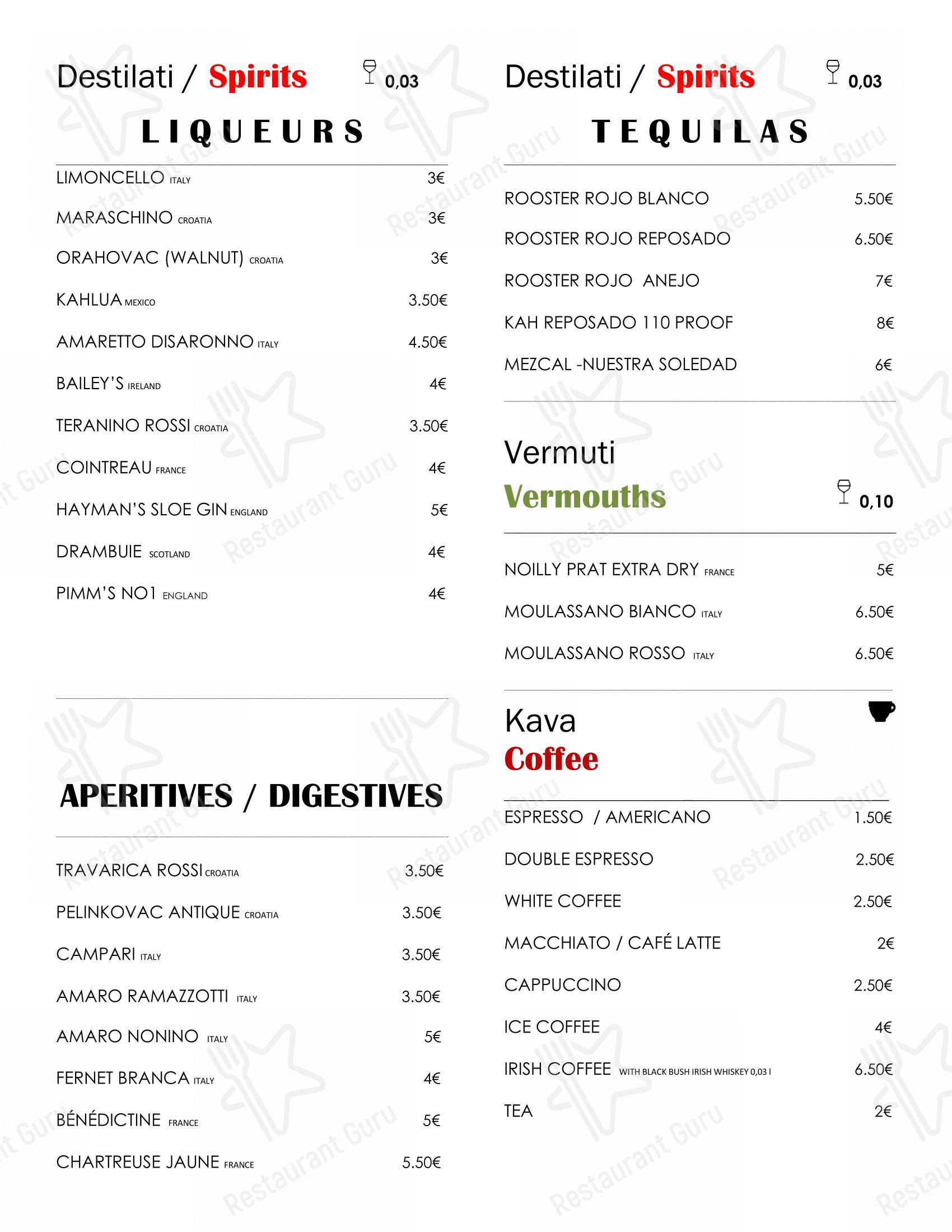 Menu di Špina bar - Menu