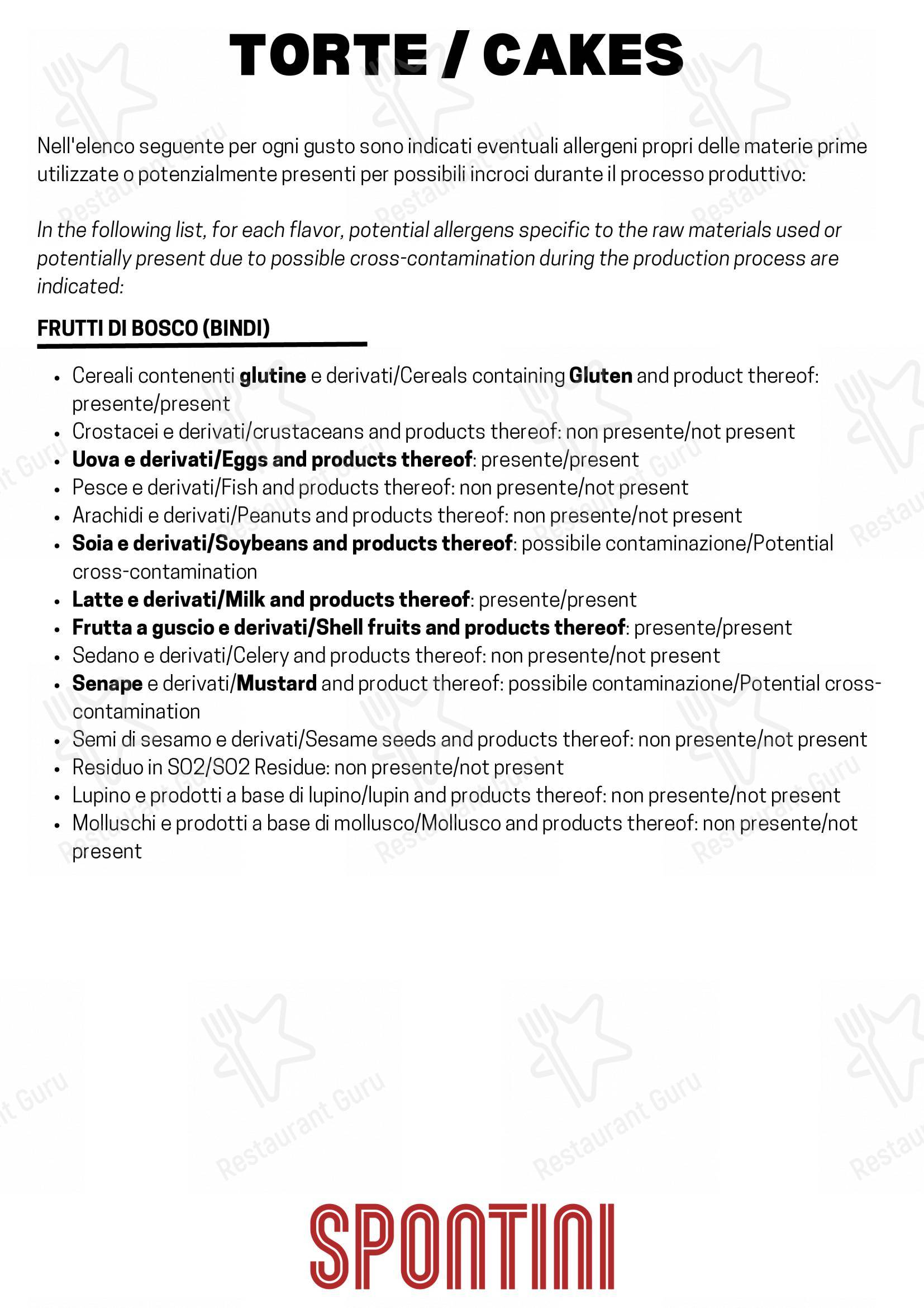 Spontini Milano 1953 in Monza - Menu