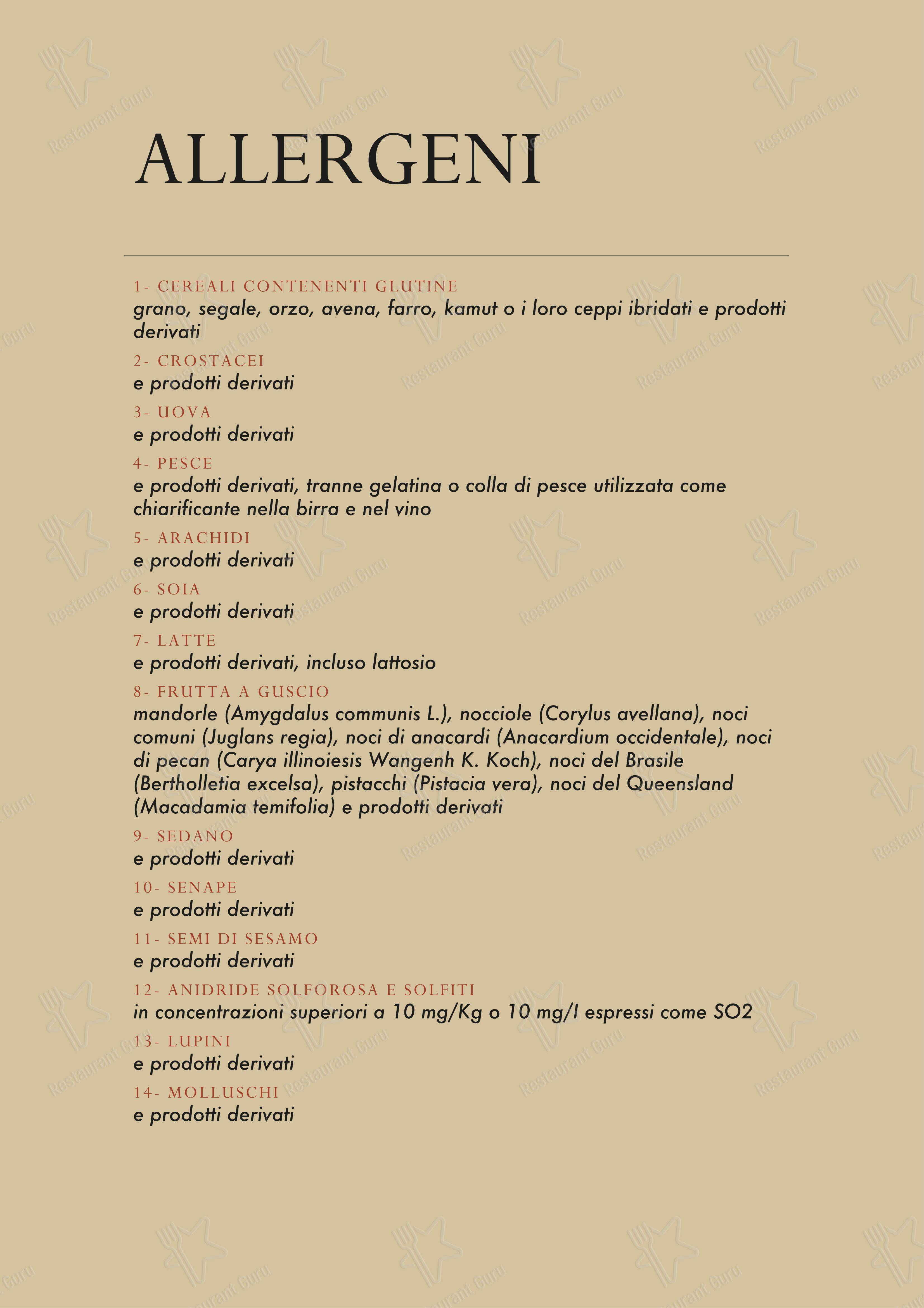 Sunrise Restaurant in Caserta - Menu bar