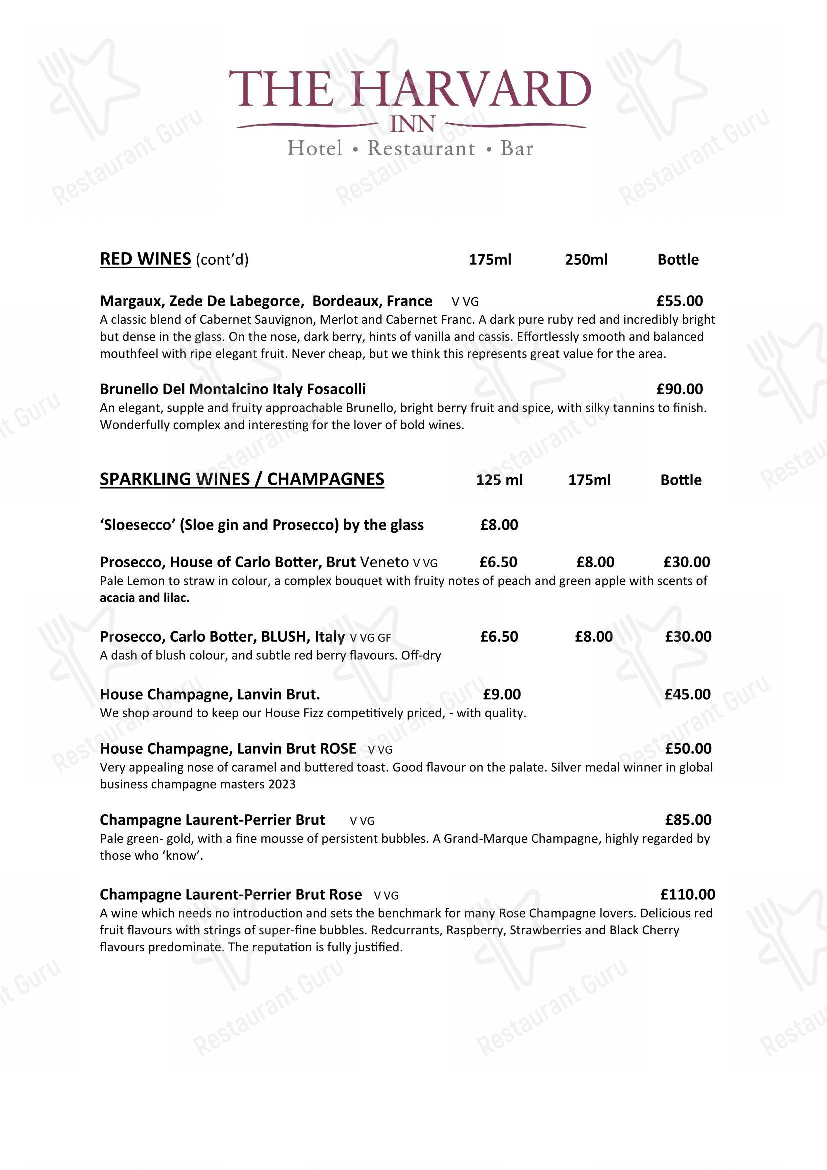 Menu at The Harvard Inn pub & bar, Ingatestone
