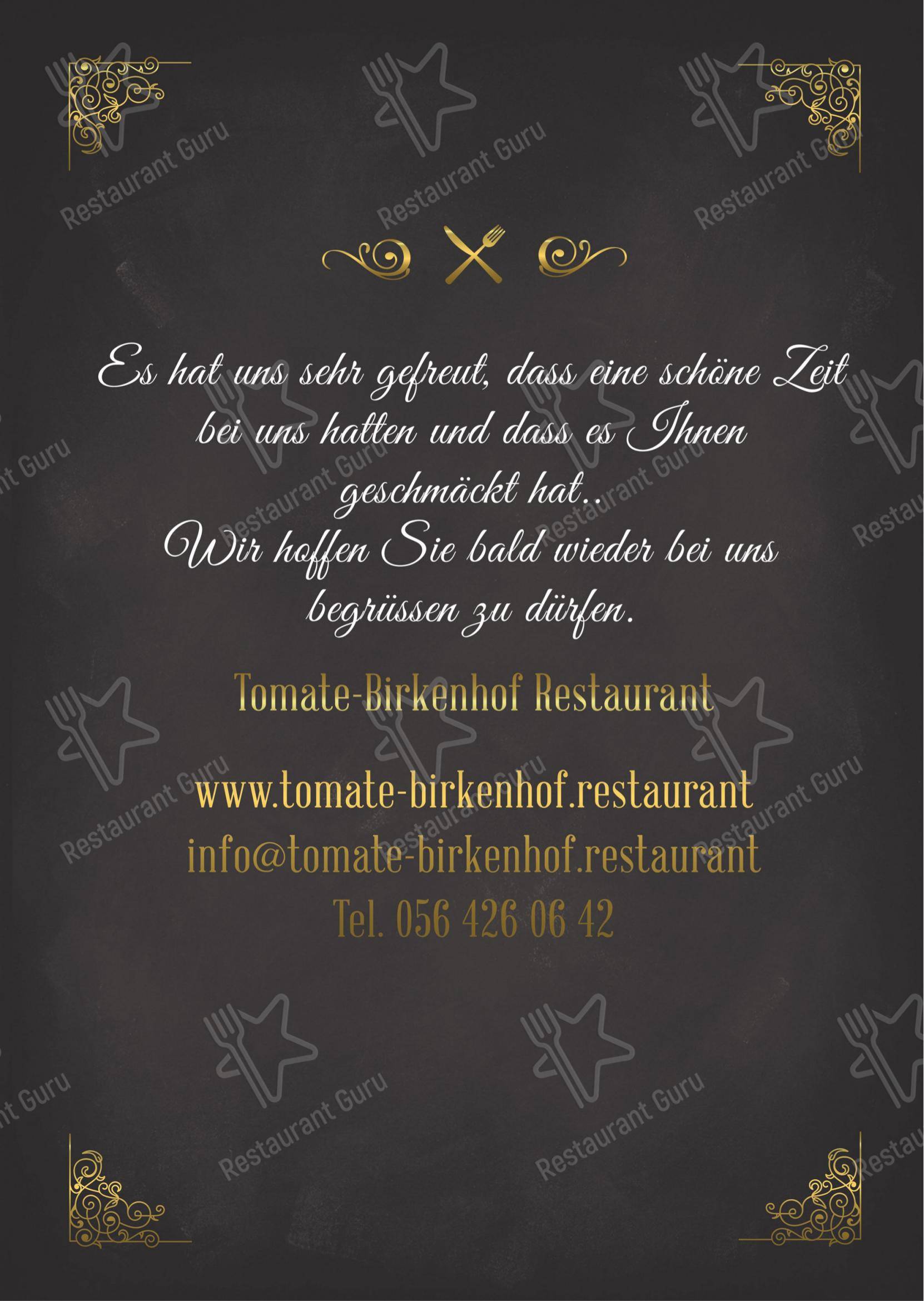 Menu per Tomate-Birkenhof Restaurant in Wettingen