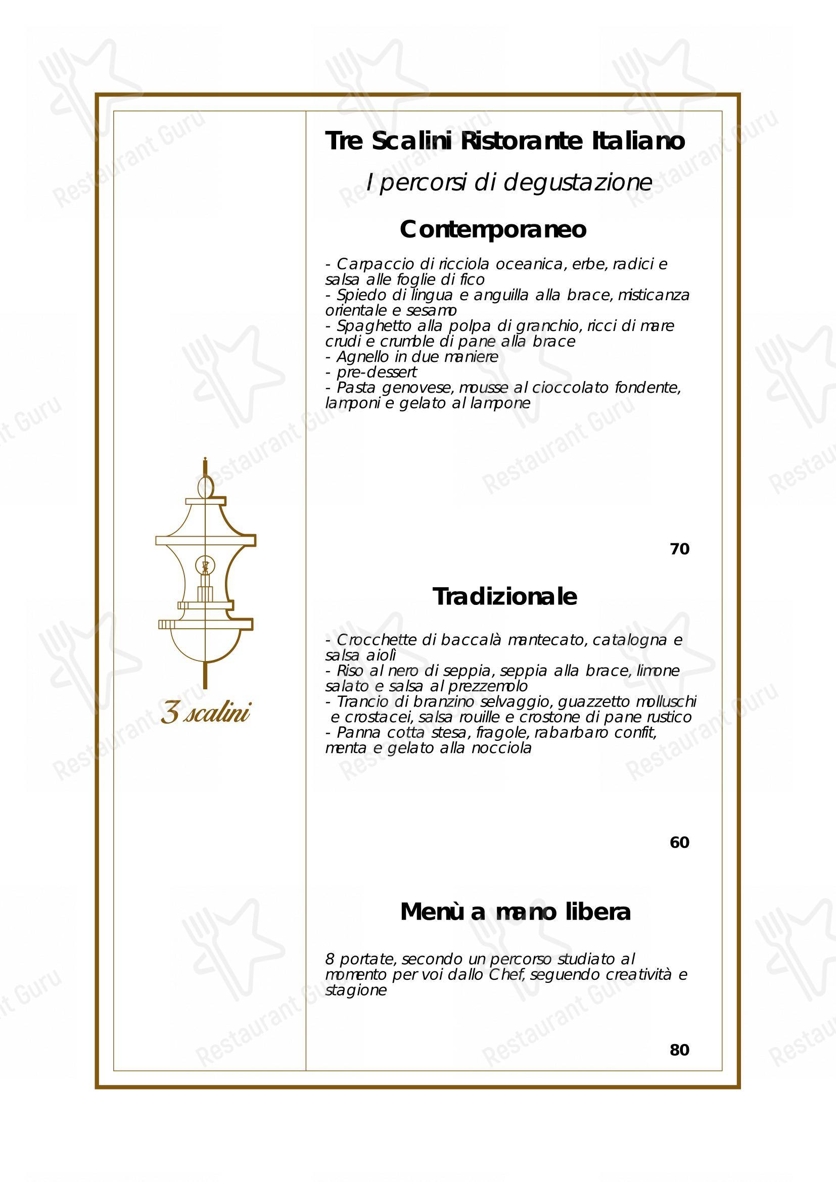 Menu di Tre Scalini ristorante italiano - Основное меню