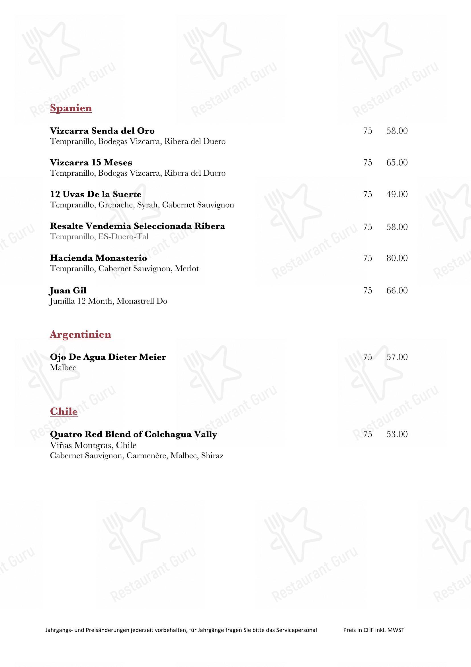 Weinschenke in Gossau - 菜单