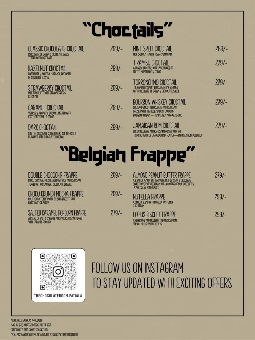 the chocolate room - Patiala menu