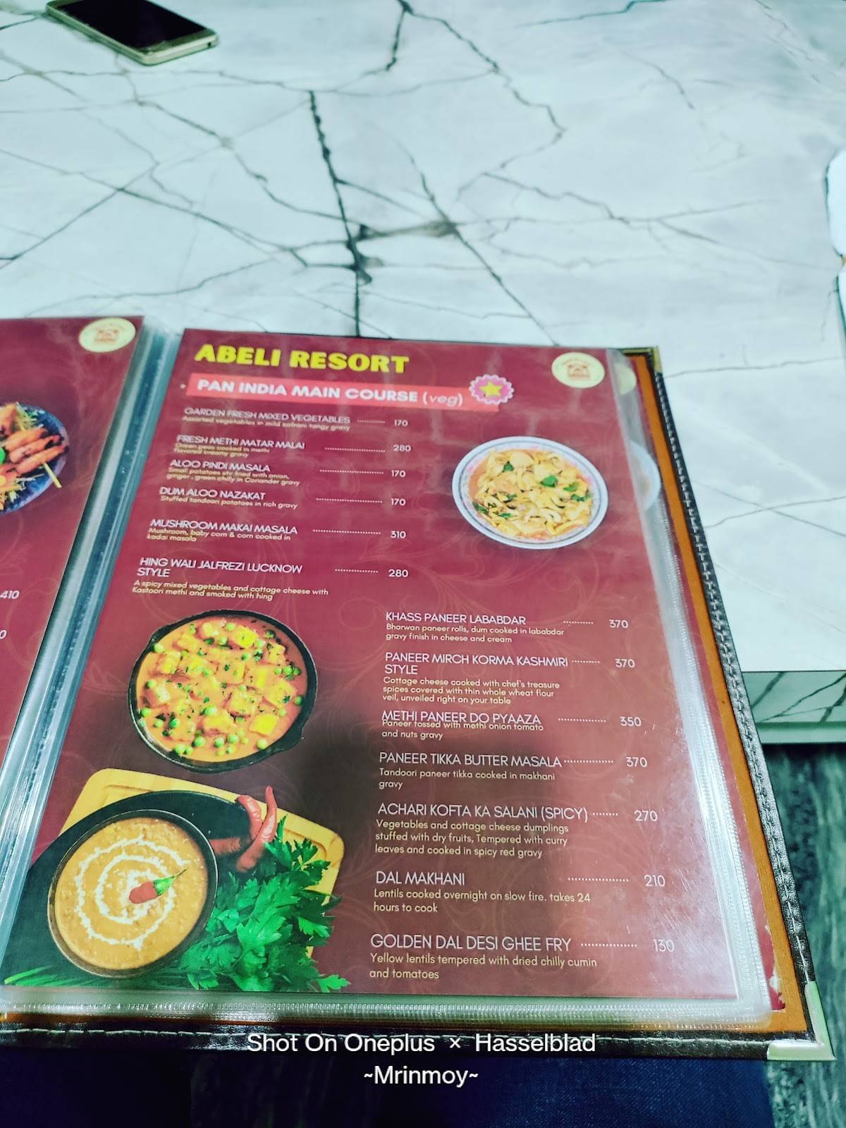 Abeli Resort menu