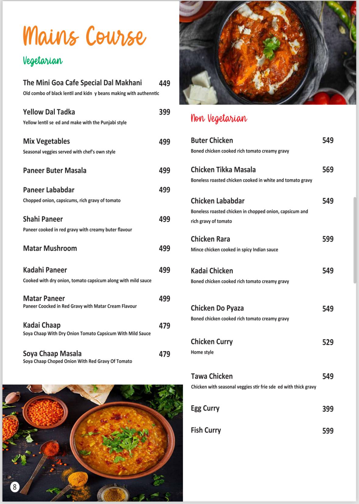 MINI GOA CAFE menu